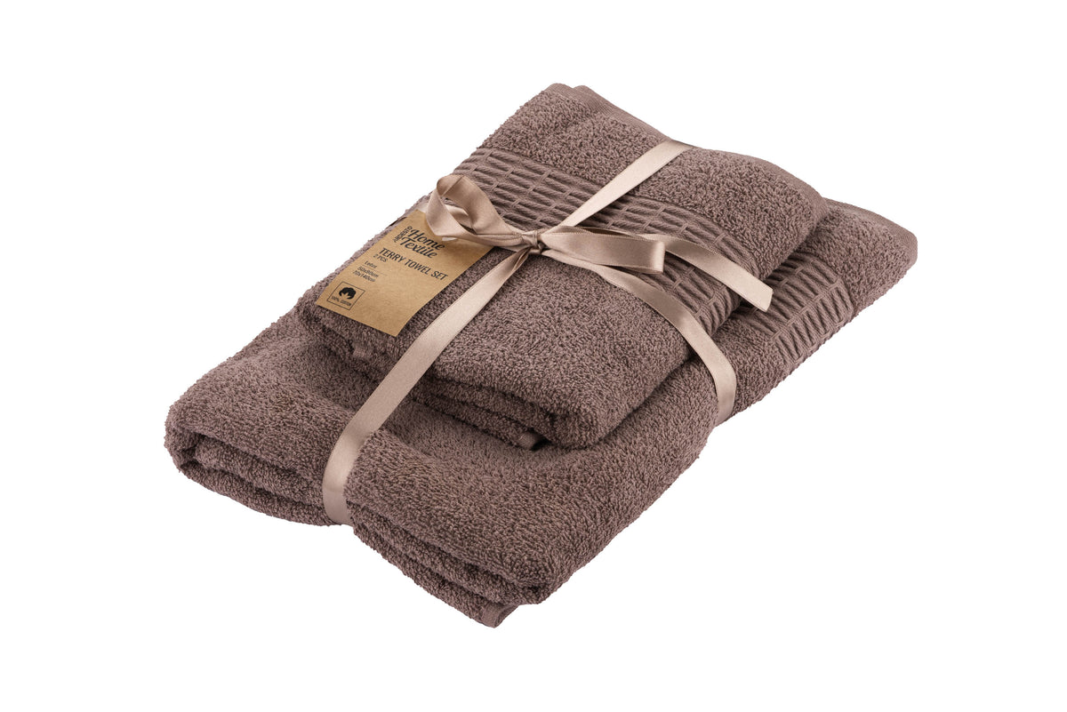 Ardesto Terry towel set Lotus, 50х90cm, 70х140cm, 2pcs, 100% cotton, brown