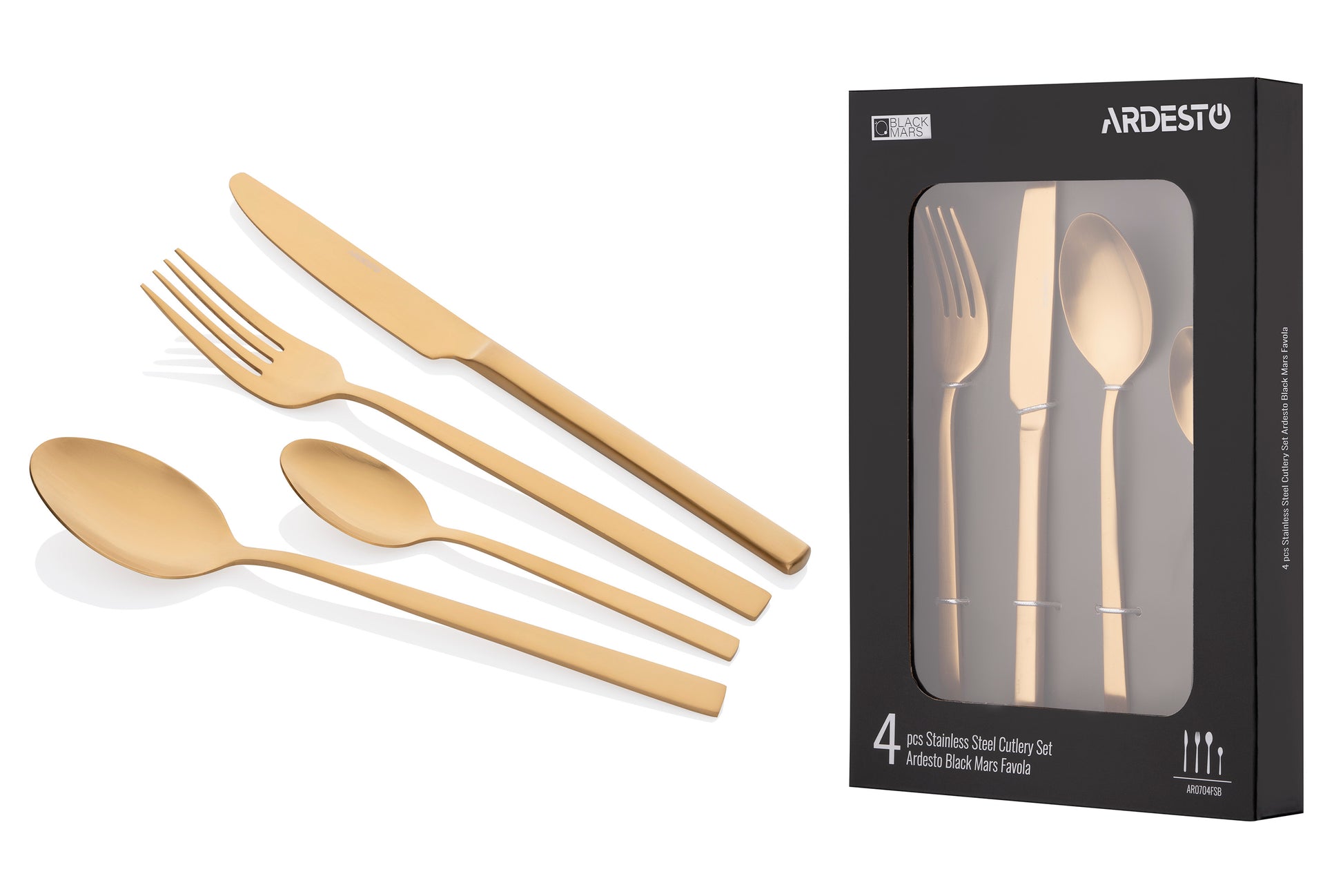 Ardesto Cutlery set Black Mars Favola, 4pcs, stainless steel, golden