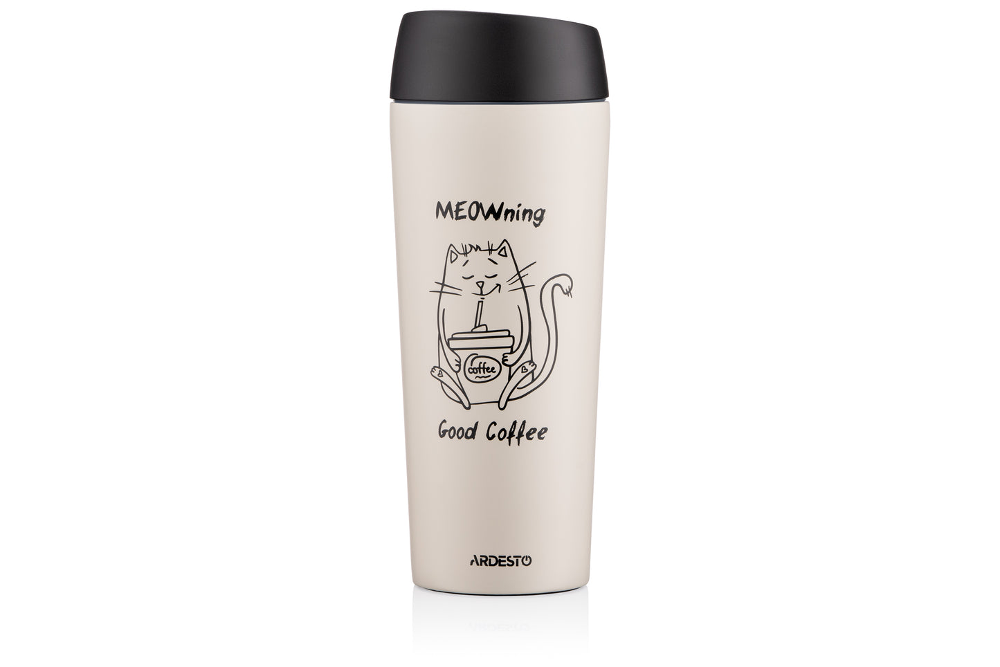 Ardesto Travel mug Coffee Time Meowning, 450ml, stainless steel, beige