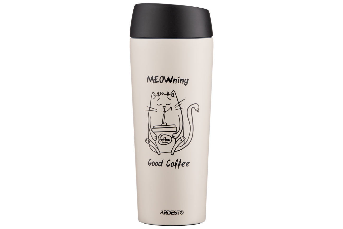 Ardesto Travel mug Coffee Time Meowning, 450ml, stainless steel, beige