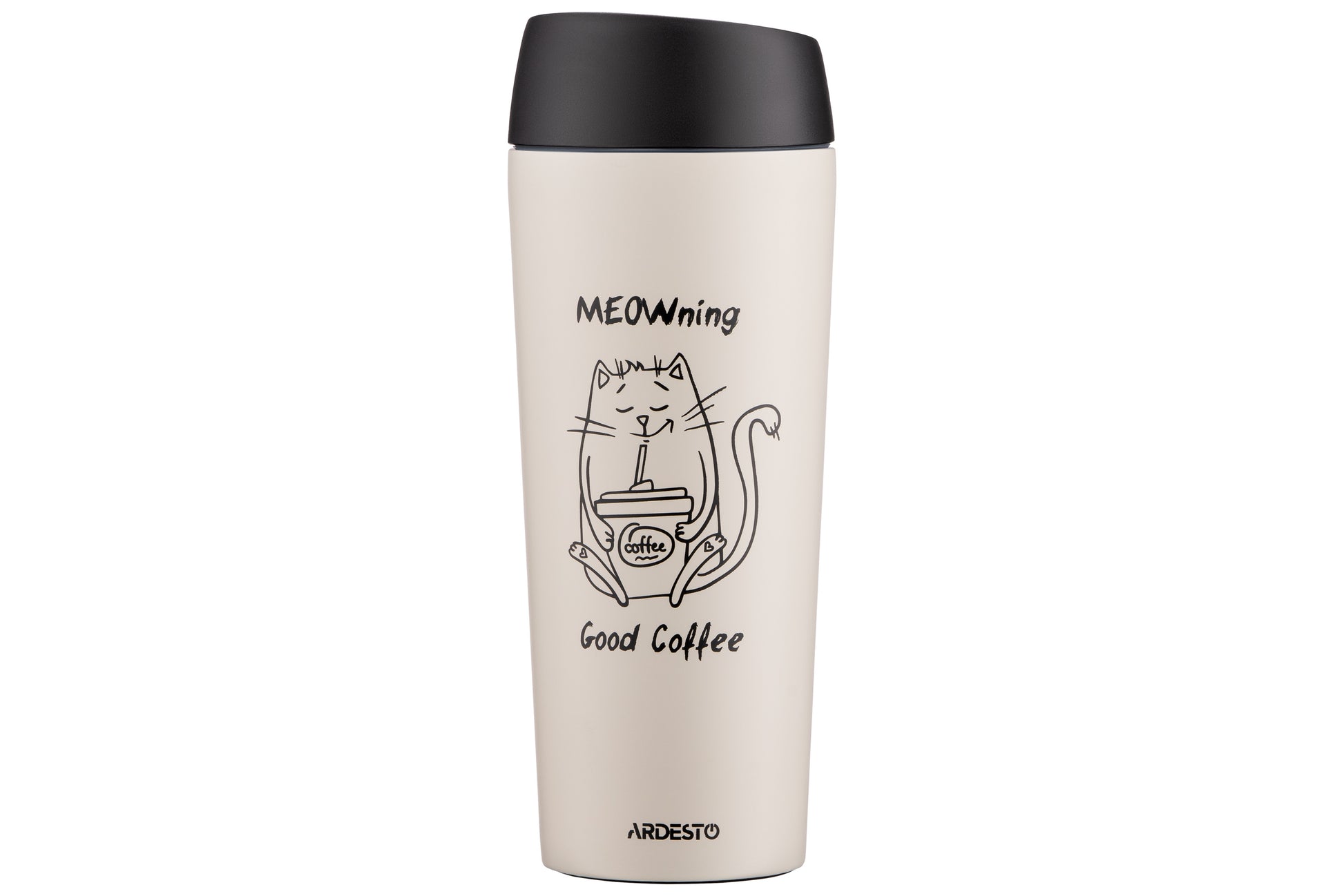 Ardesto Travel mug Coffee Time Meowning, 450ml, stainless steel, beige