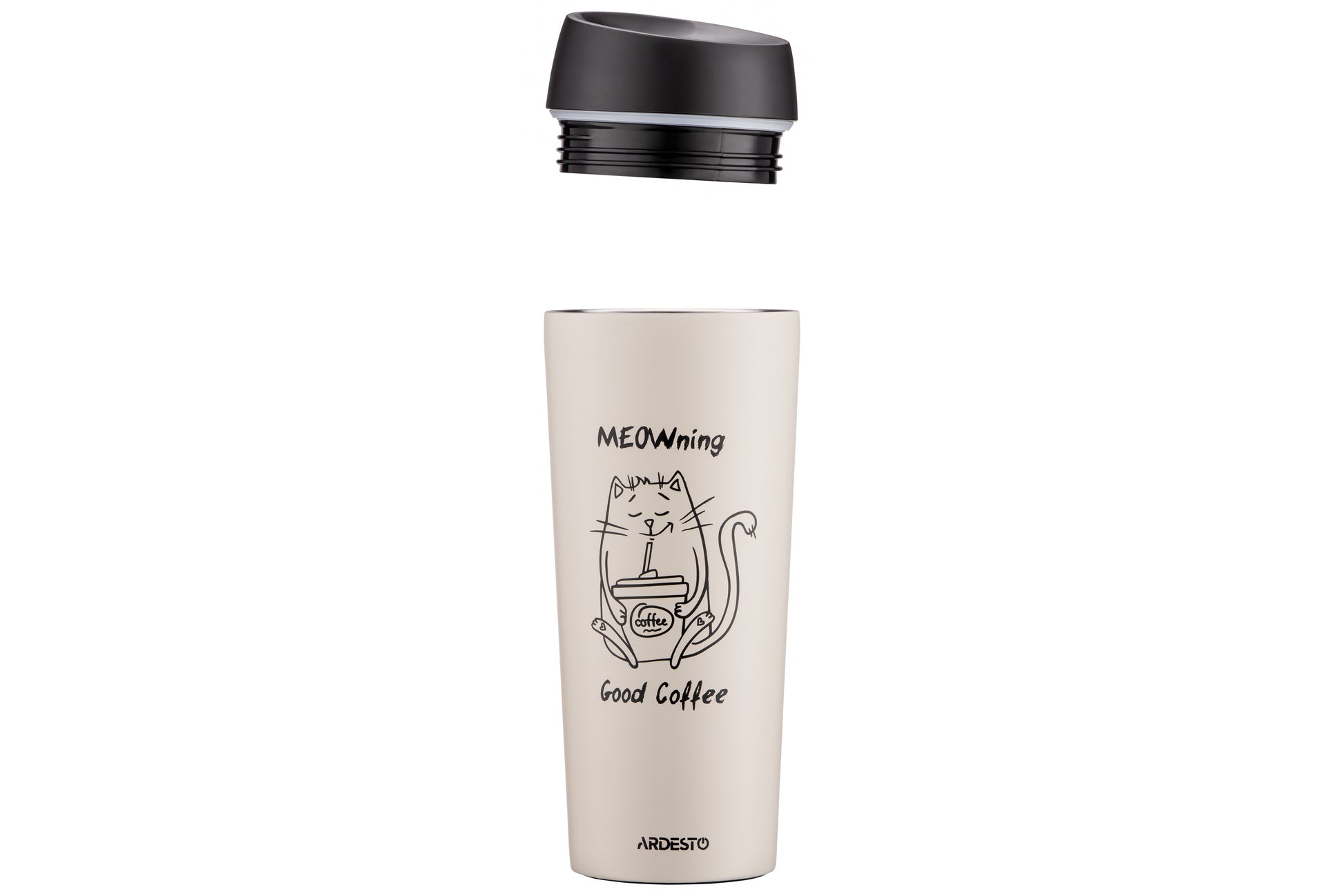 Ardesto Travel mug Coffee Time Meowning, 450ml, stainless steel, beige