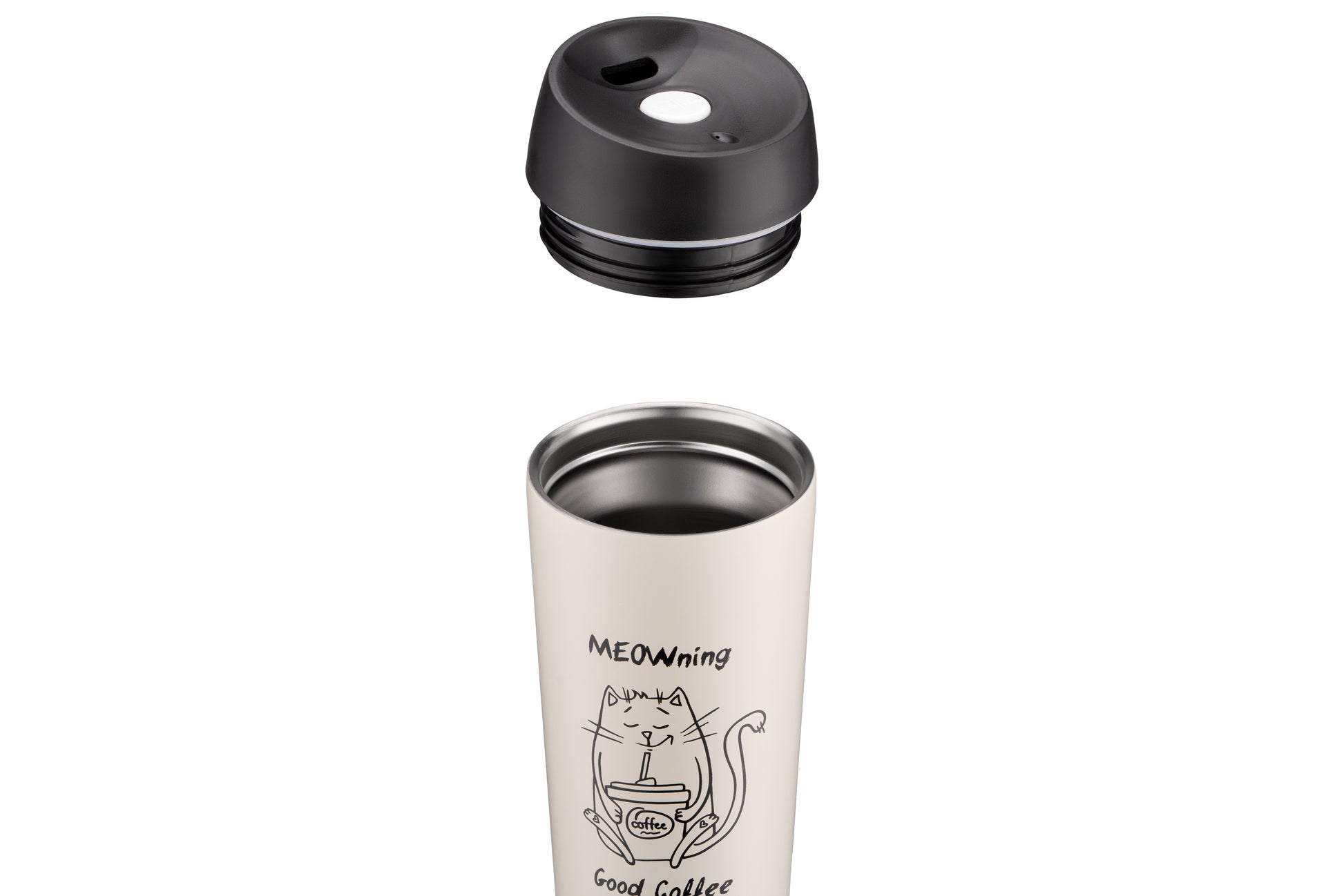 Ardesto Travel mug Coffee Time Meowning, 450ml, stainless steel, beige