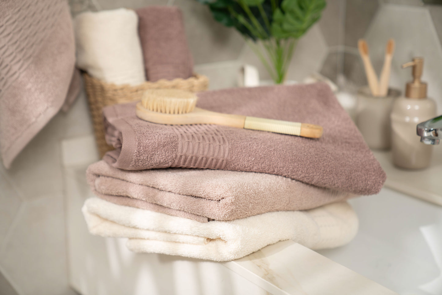 Ardesto Terry towel set Lotus, 50х90cm, 70х140cm, 2pcs, 100% cotton, brown