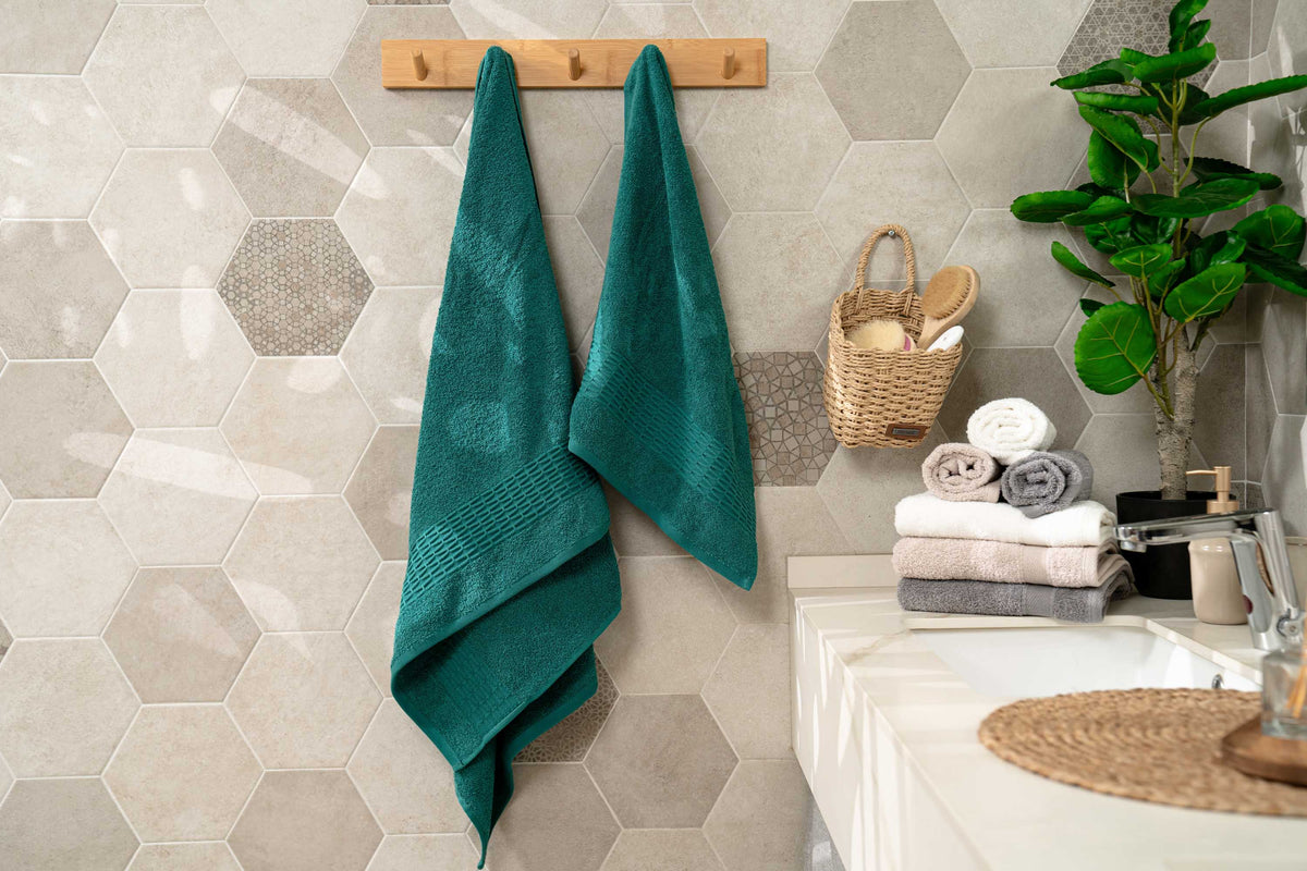 Ardesto Terry towel set Lotus, 50х90cm, 70х140cm, 2pcs, 100% cotton, dark green