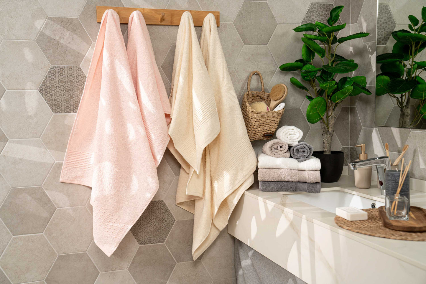 Ardesto Terry towel set Lotus, 50х90cm, 70х140cm, 2pcs, 100% cotton, ivory