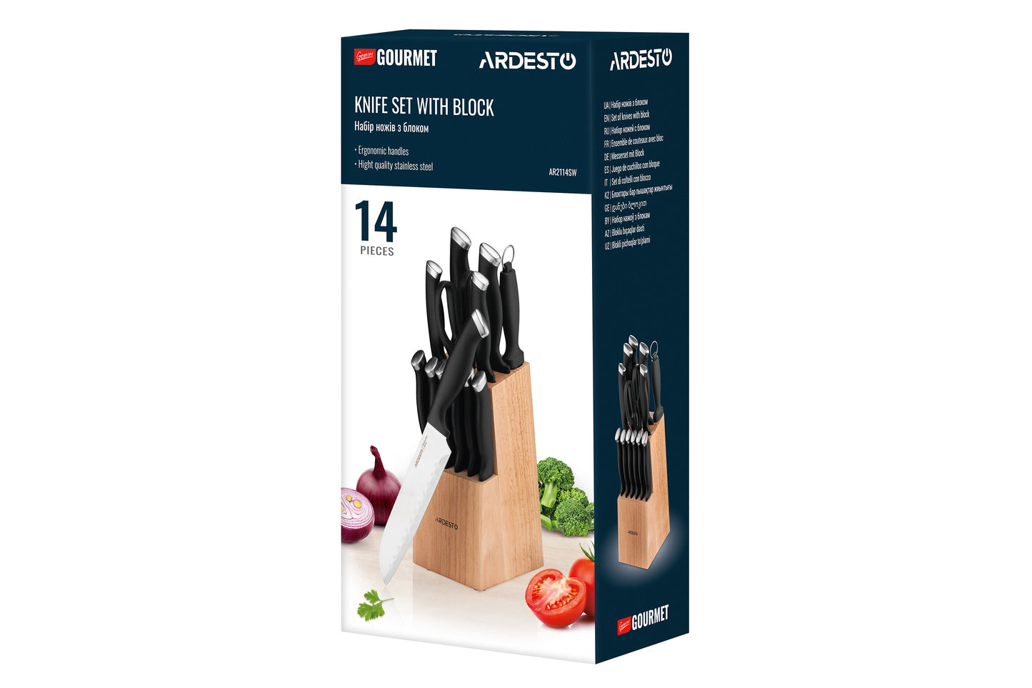 Ardesto Knife set Gemini Gourmet 14 pcs, s/s, plastic, block: rubber wood