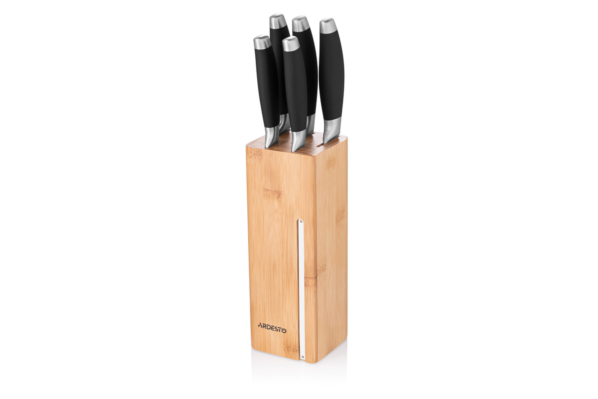 Ardesto Knife set Gemini 6 pcs, s/s, plastic, block: bamboo, s/s