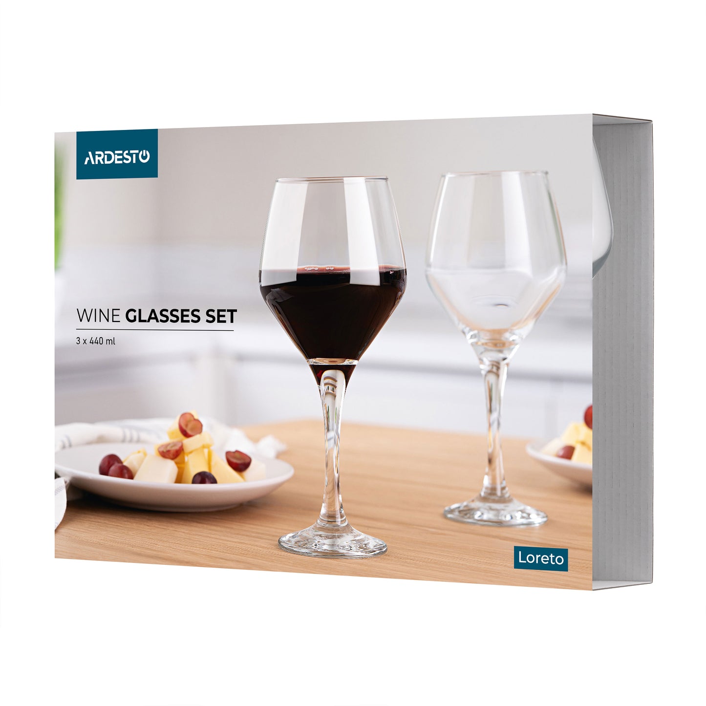 Ardesto Wine glasses set Loreto 440ml, 3pcs, glass, transparent