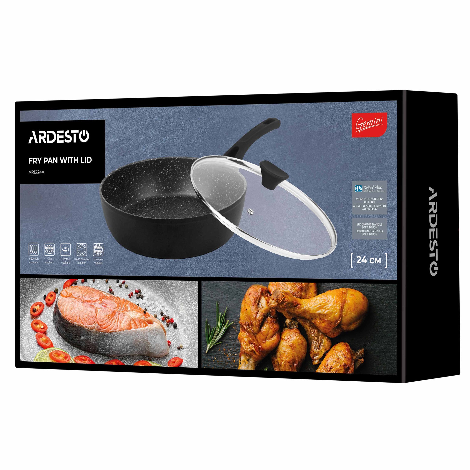 Ardesto Deep Fry pan with lid Gemini Livorno, 24cm, aluminium, black