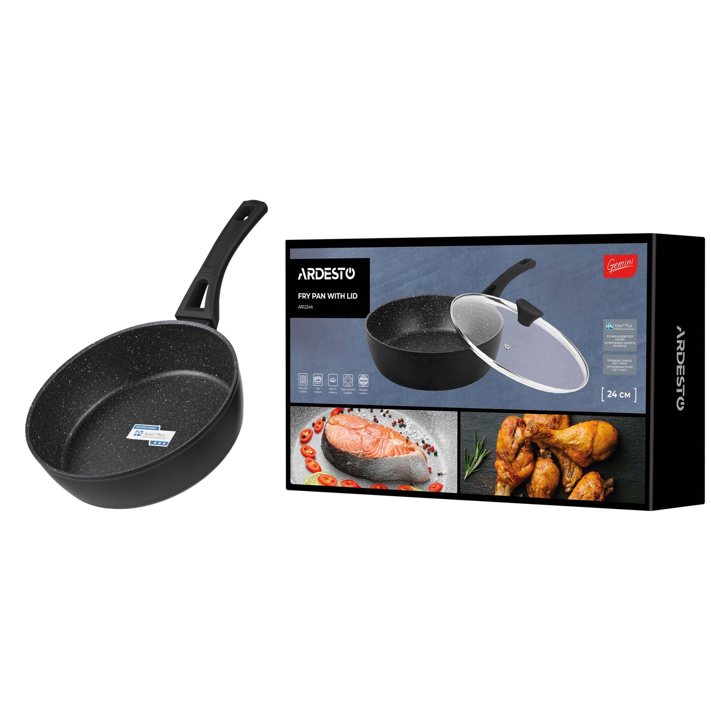 Ardesto Deep Fry pan with lid Gemini Livorno, 24cm, aluminium, black