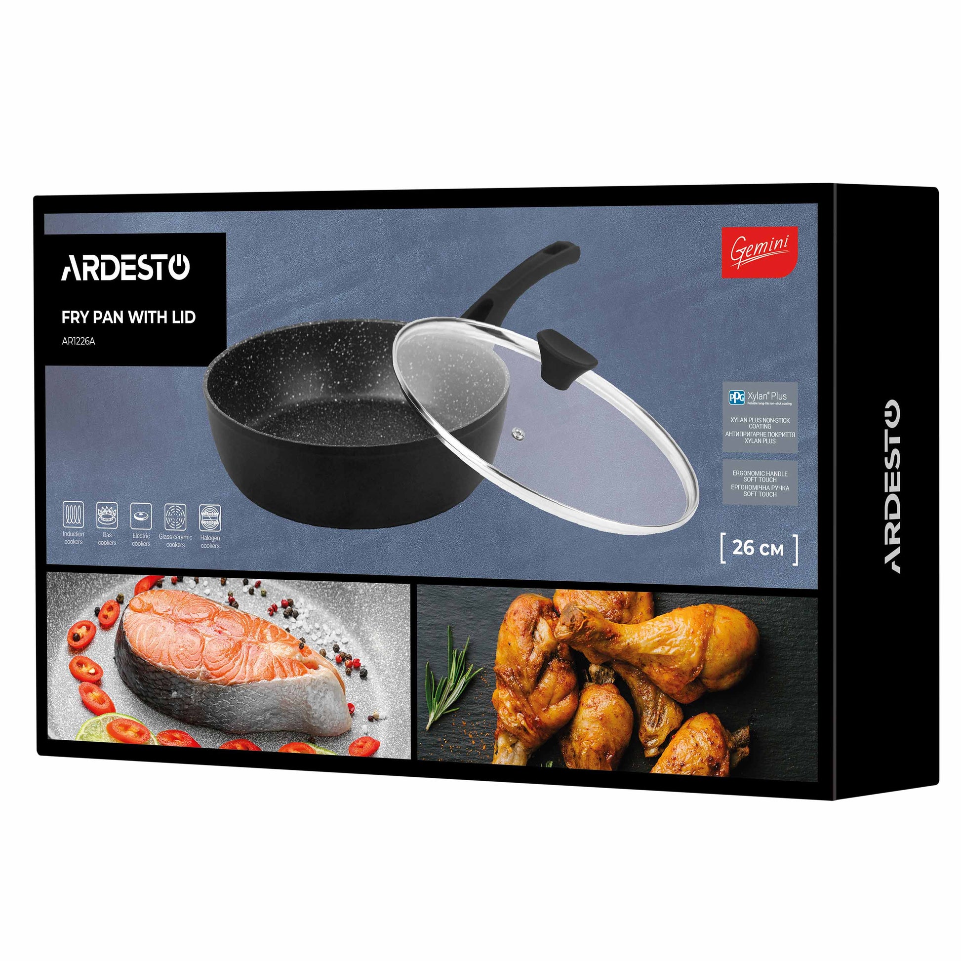 Ardesto Deep Fry pan with lid Gemini Livorno, 26cm, aluminium, black