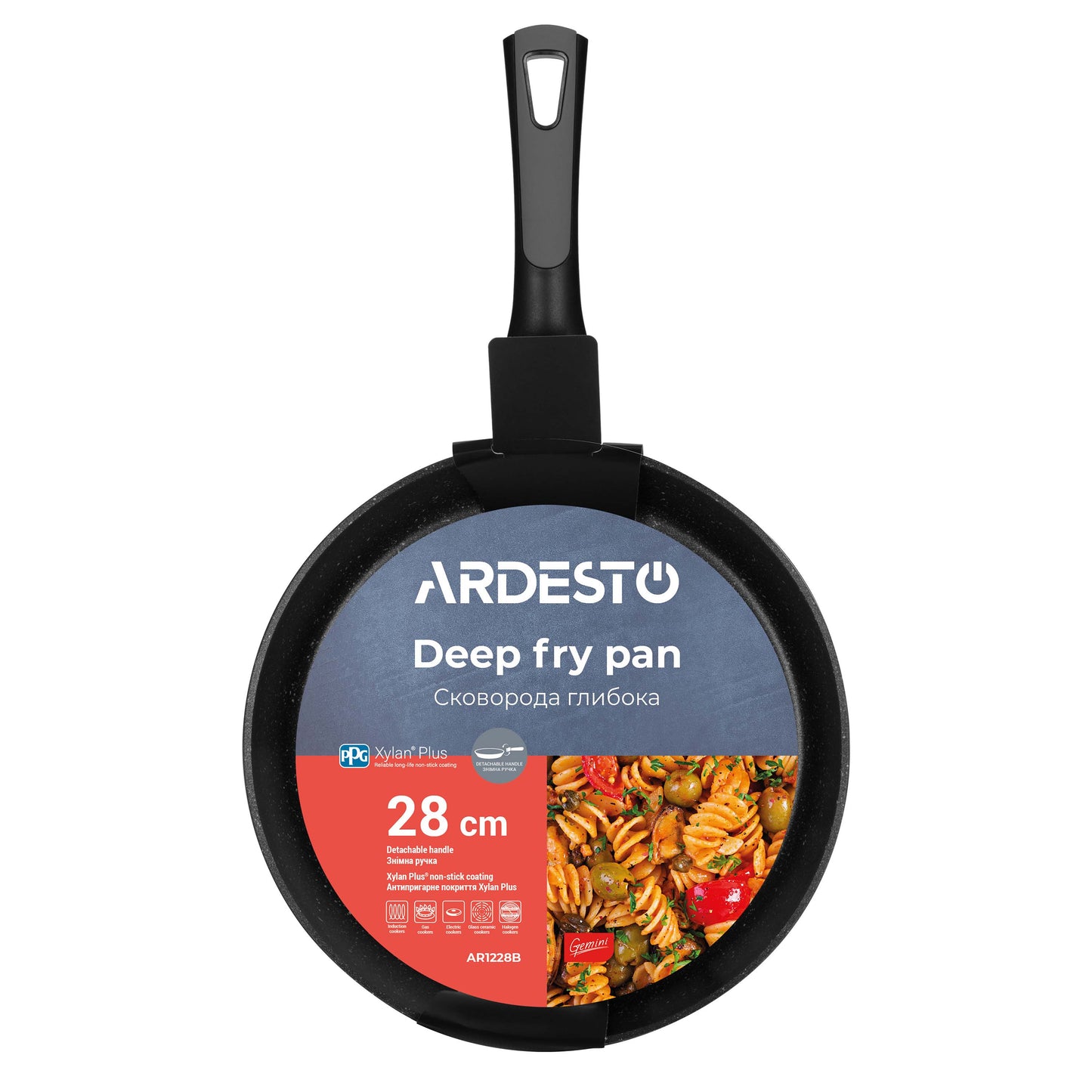 Ardesto Deep Fry pan with removable handle Gemini Bari, 28cm, aluminium, black