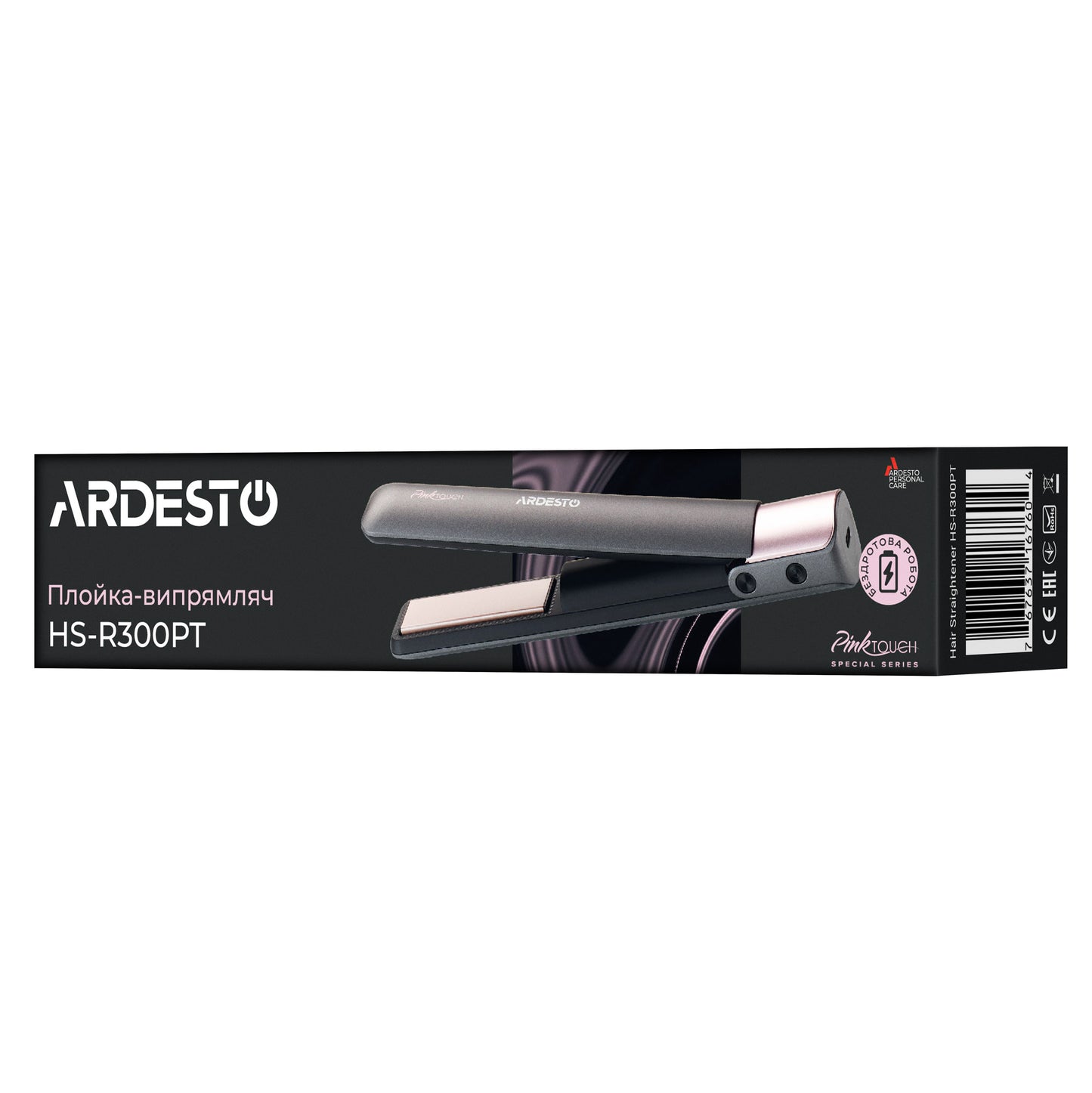 Ardesto Hair straightener Pink Touch, 50V, 160-200C, display, ceramics, USB-C > USB-A gray-pink