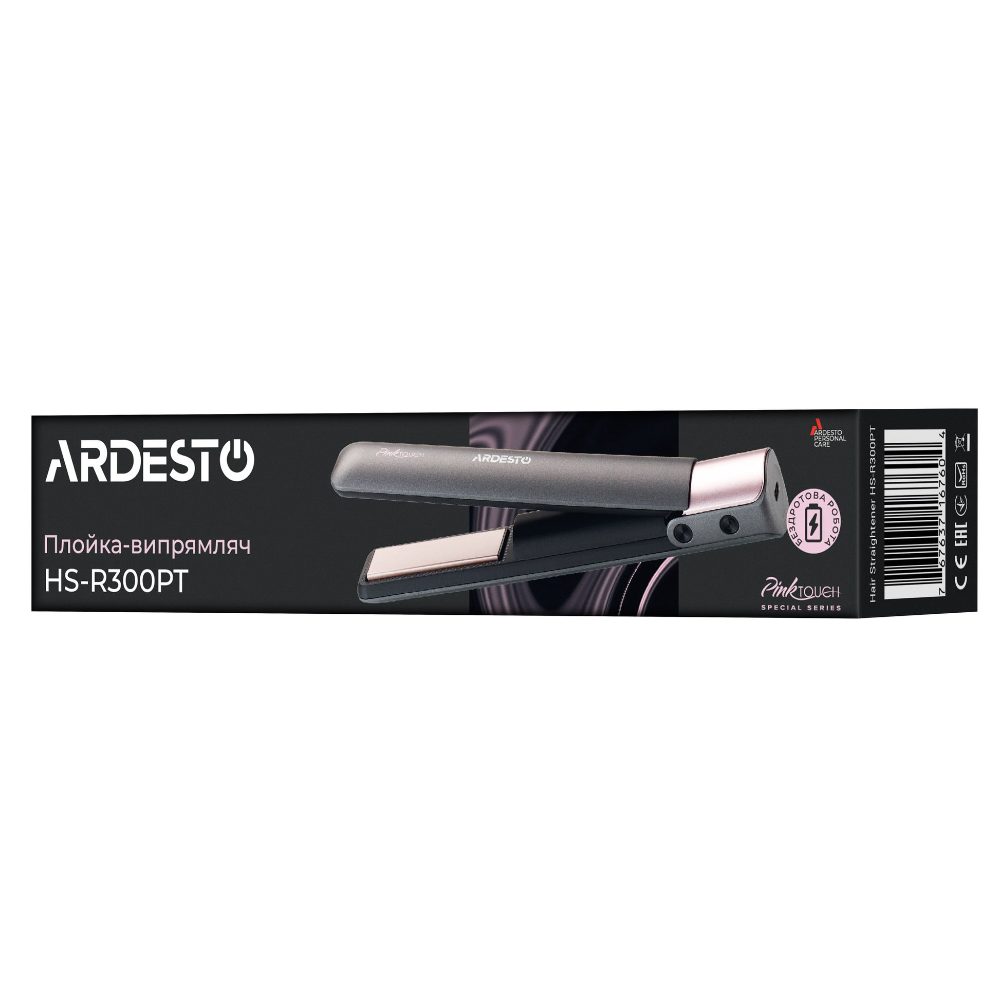 Ardesto Hair straightener Pink Touch, 50V, 160-200C, display, ceramics, USB-C > USB-A gray-pink