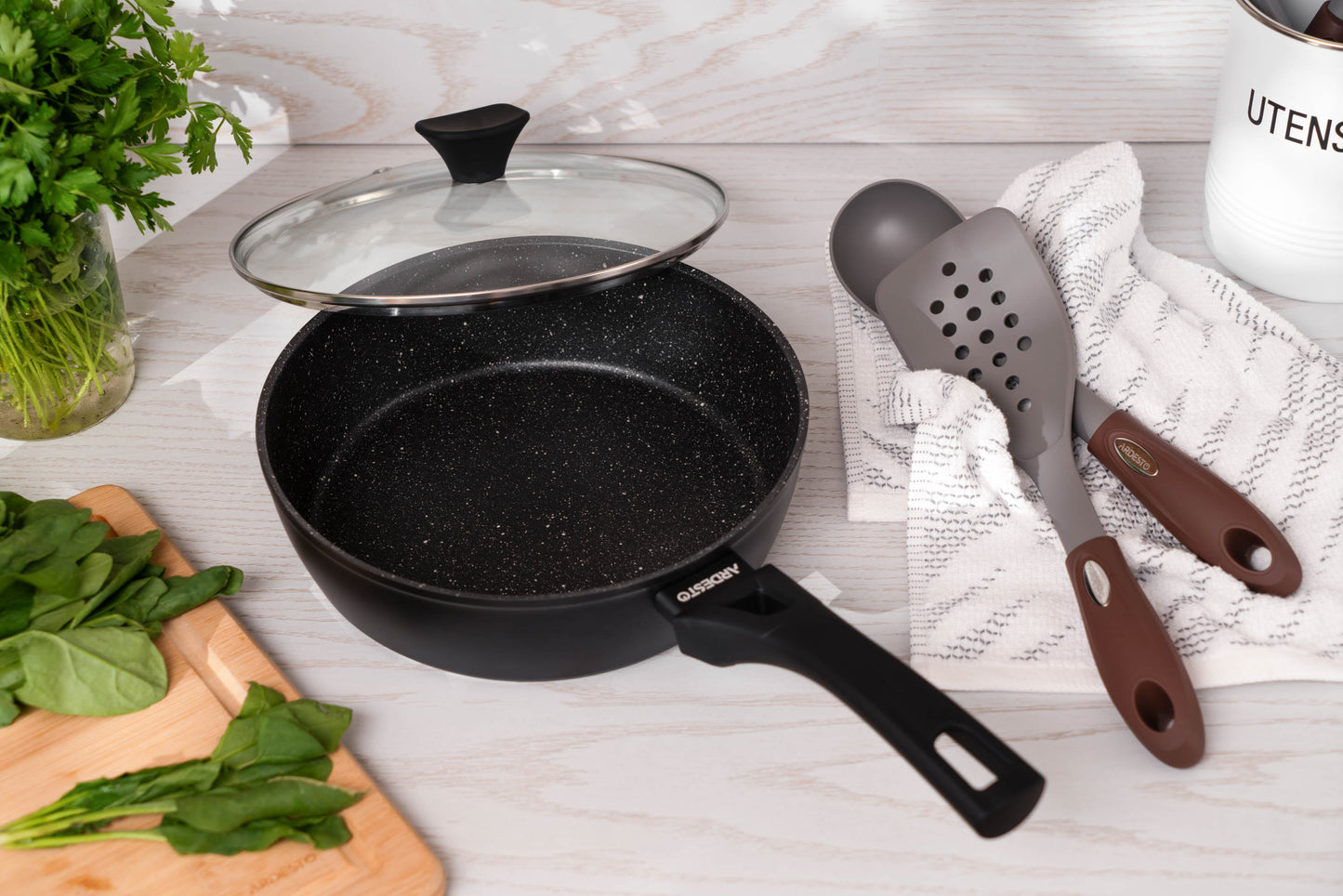 Ardesto Deep Fry pan with lid Gemini Livorno, 28cm, aluminium, black