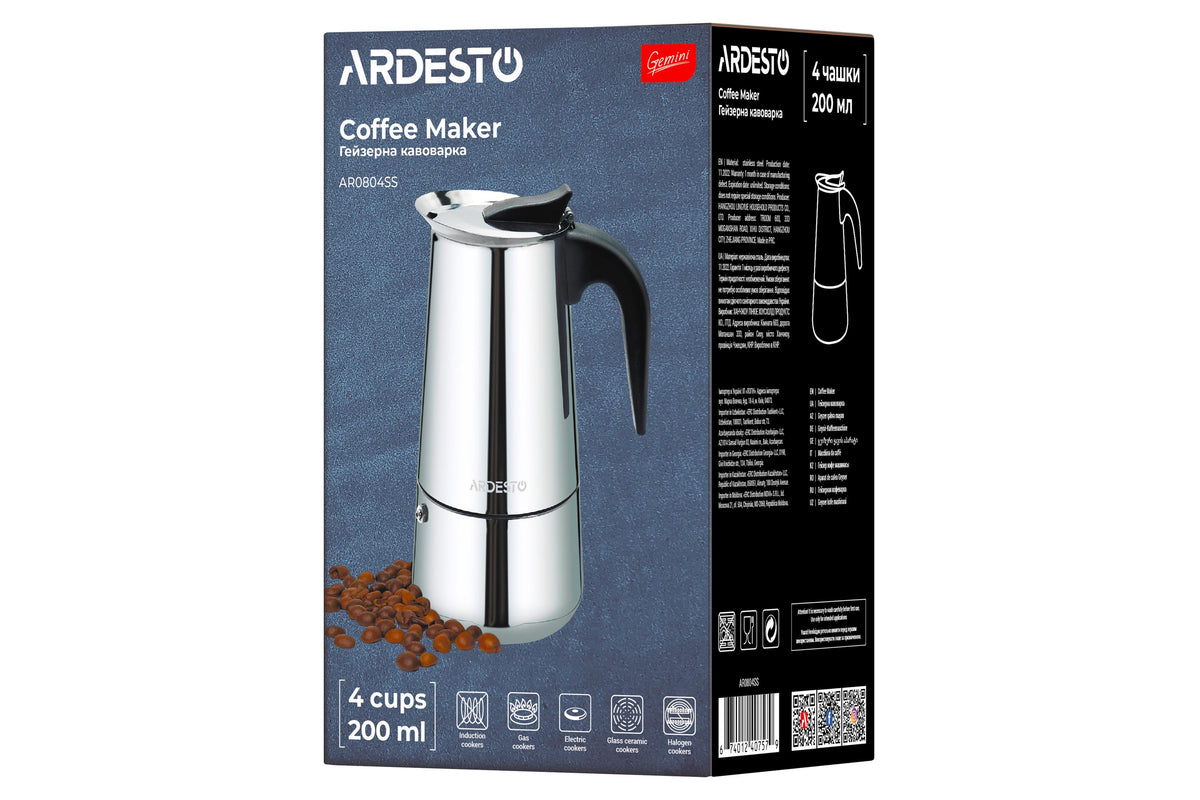 Ardesto Coffee Maker Gemini Apulia, 0.2l, 4 cups, stainless steel