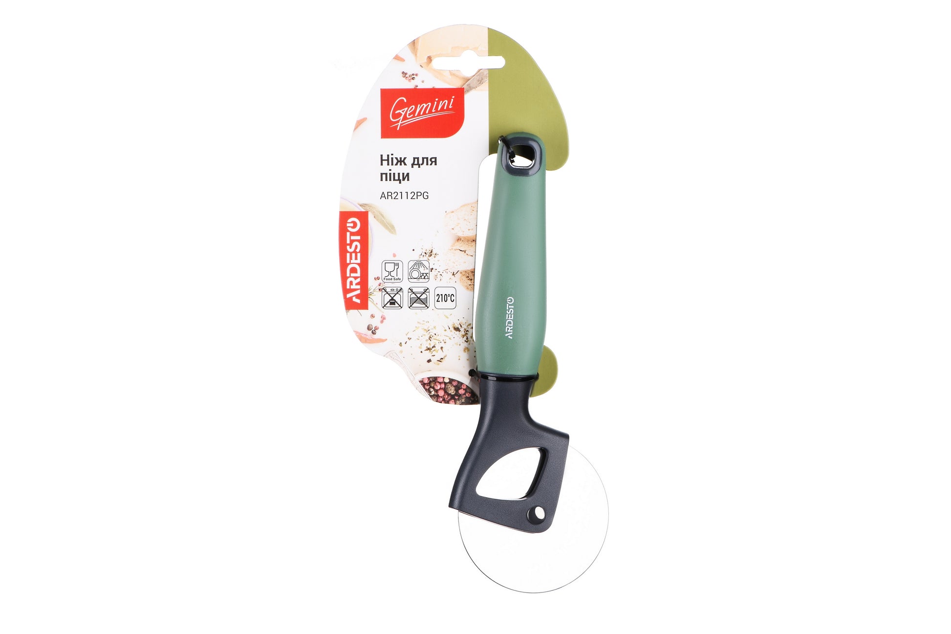 ARDESTO Pizza wheel  Gemini, gray/green, s/s, pp with soft touch