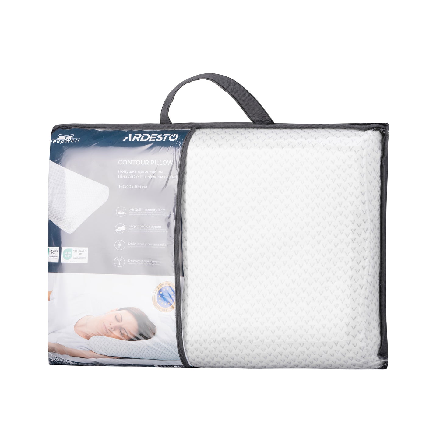 Ardesto Contour pillow Sleepwell, 60х40х11/9cm, aircell memory foam, white