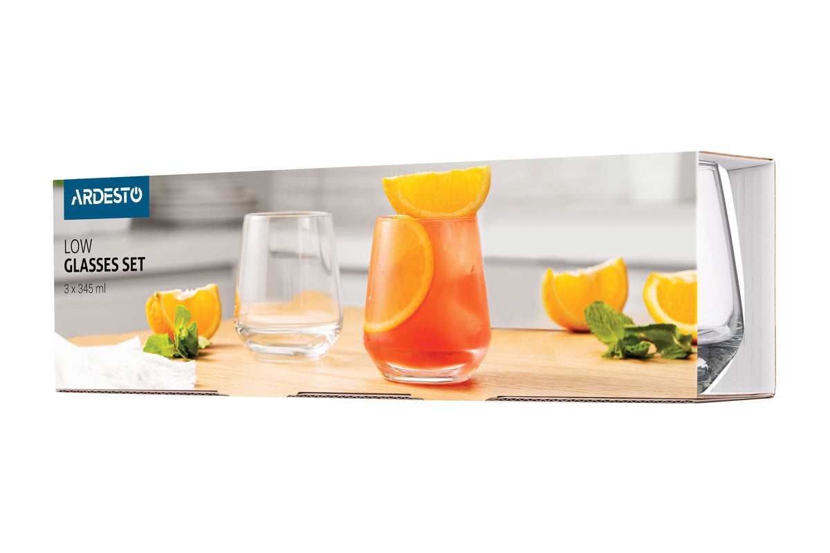 Ardesto Low Glass set Gloria Shine, 345ml, 3pcs, glass, transparent