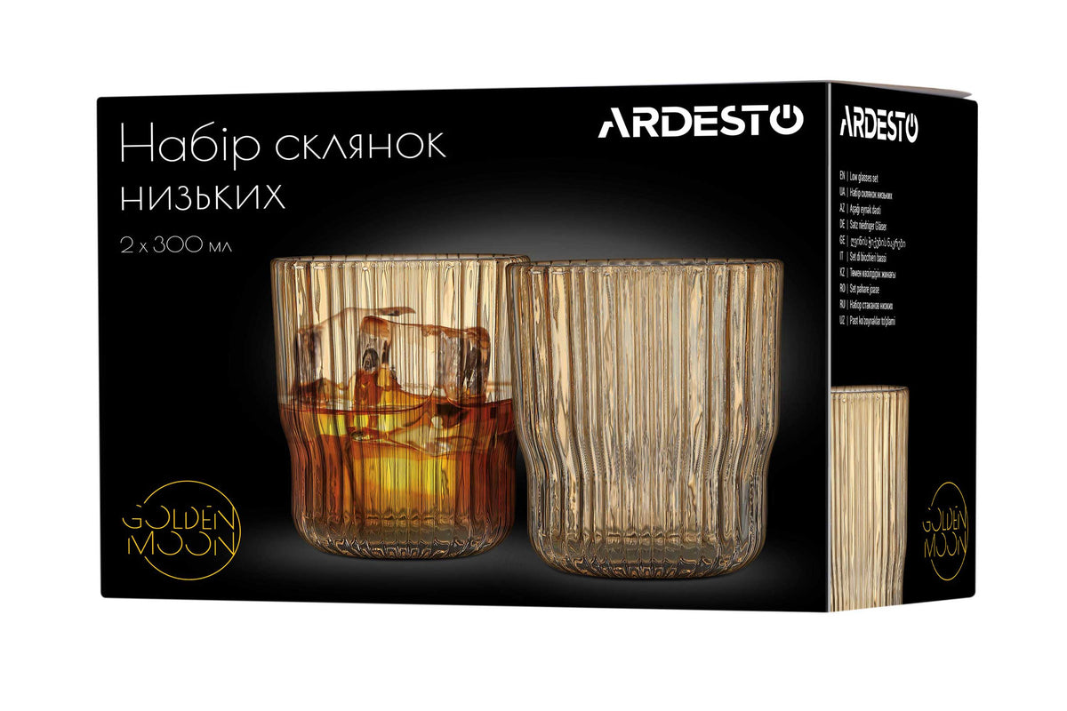 Ardesto Low glasses set Golden Moon, 300ml, 2pcs, glass, golden