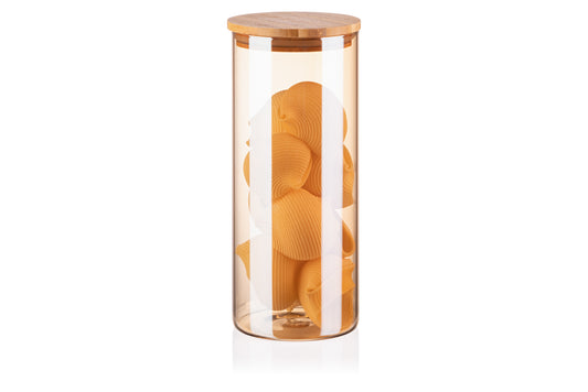 Ardesto Jar Midori, 1000ml, glass, bamboo, round, transparent