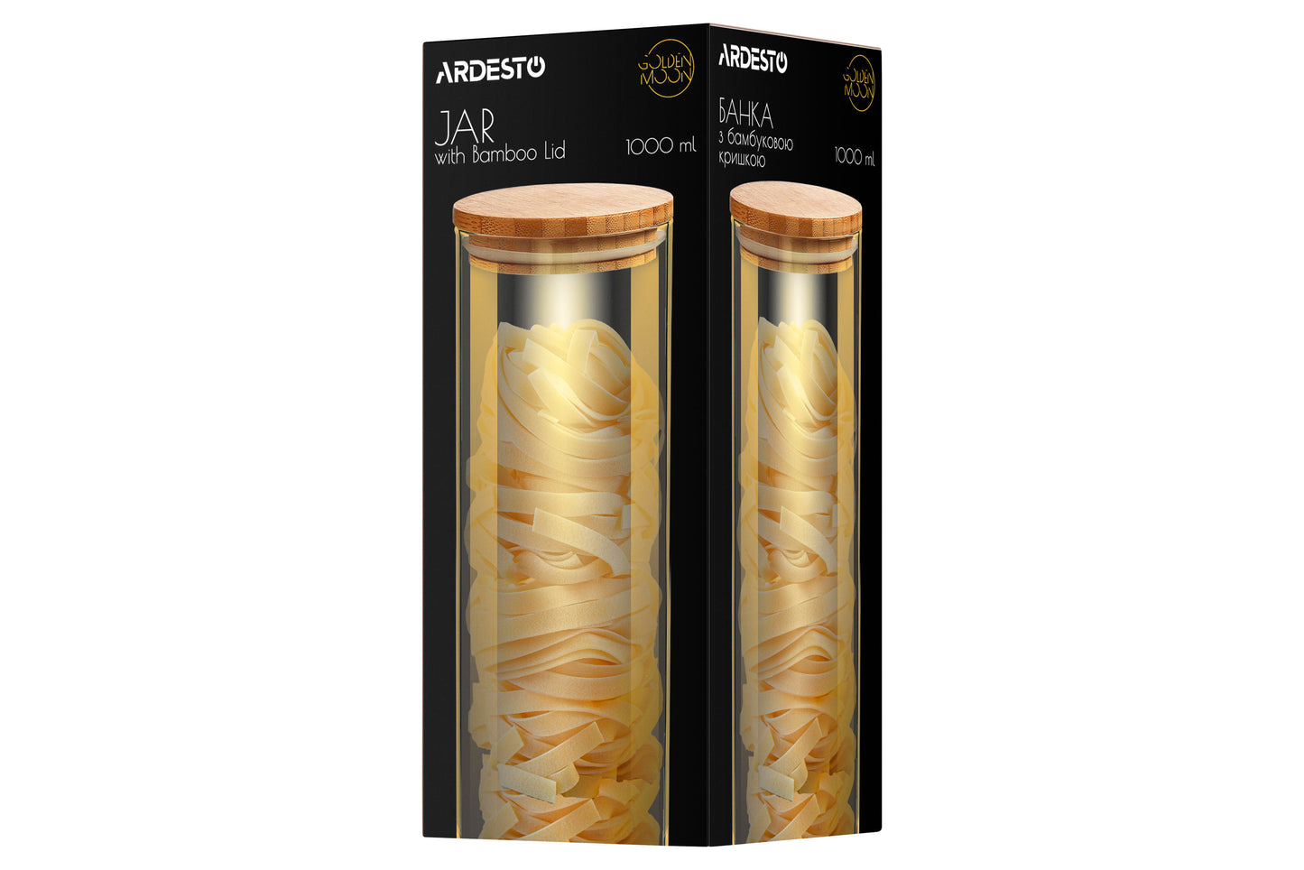 Ardesto Jar Midori, 1000ml, glass, bamboo, round, transparent