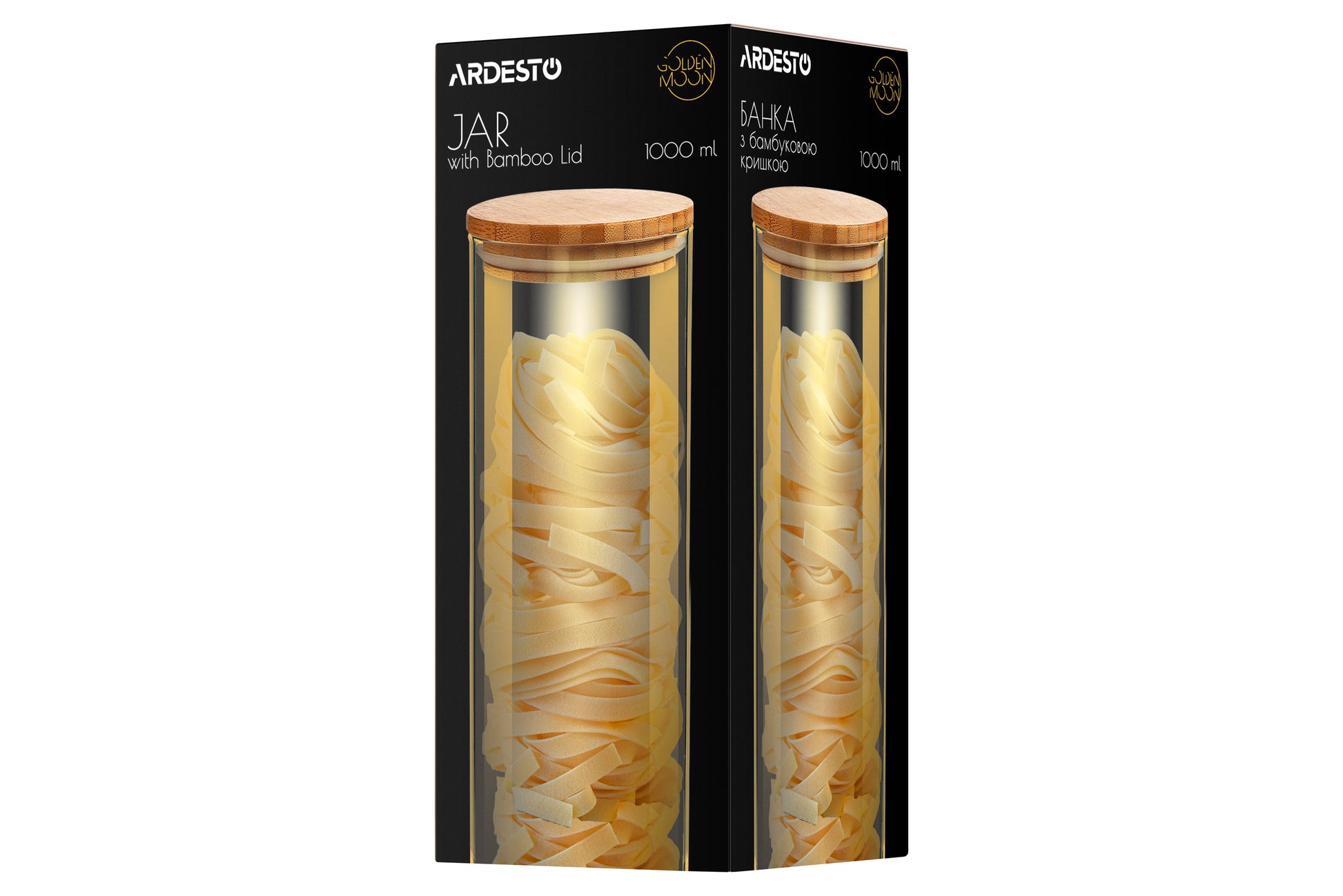 Ardesto Jar Midori, 1000ml, glass, bamboo, round, transparent