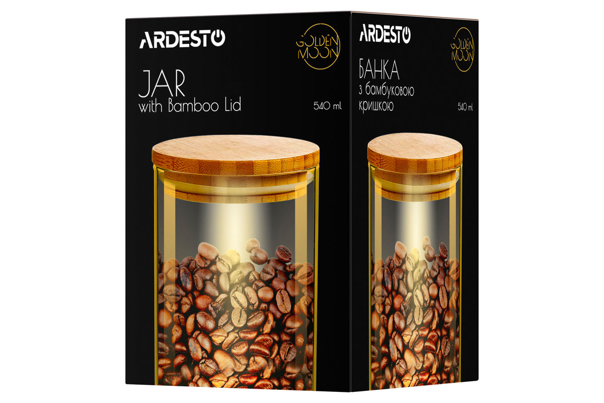 Ardesto Jar Midori, 540ml, glass, bamboo, round, transparent