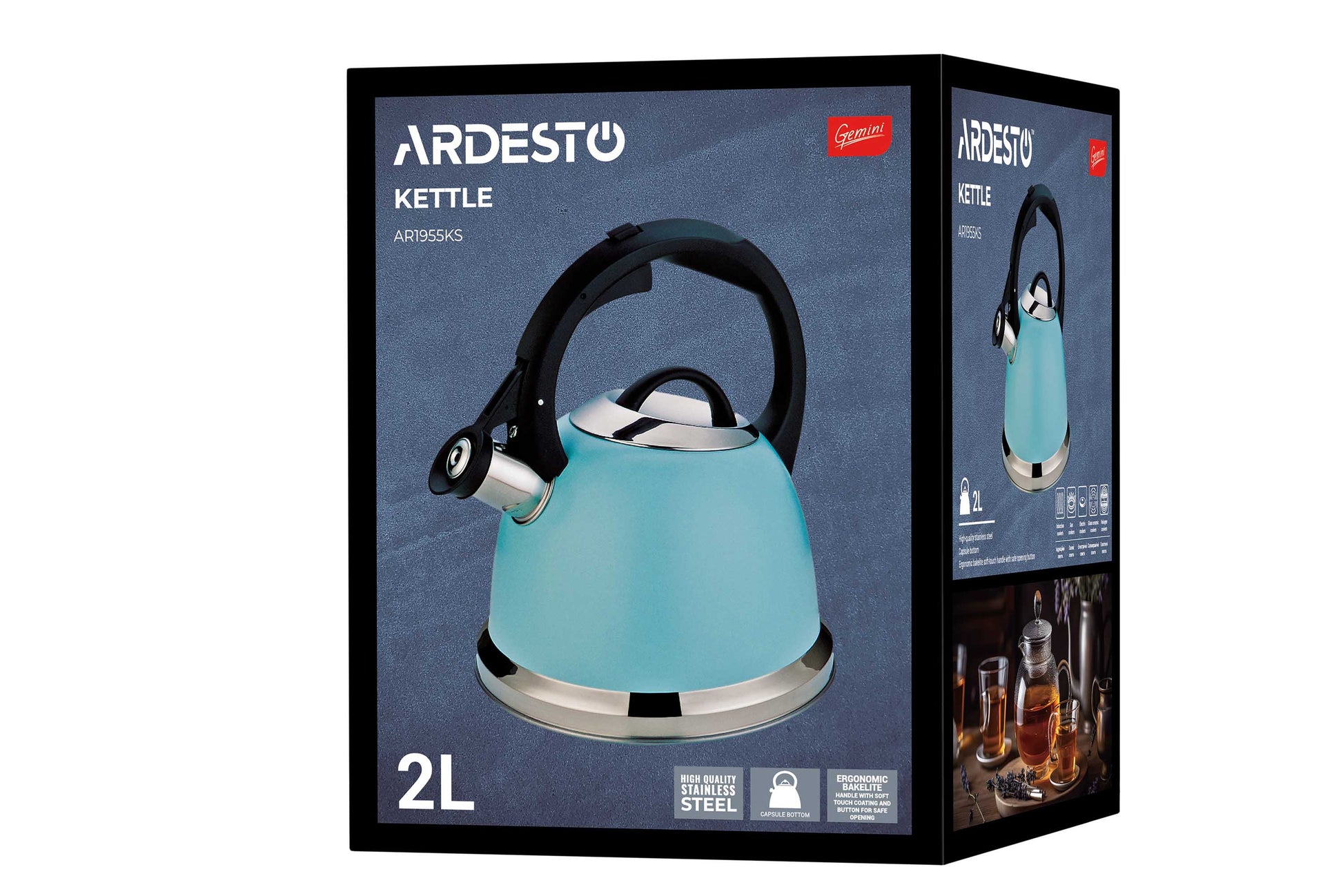 Ardesto Kettle Gemini, 2l, stainless steel, blue