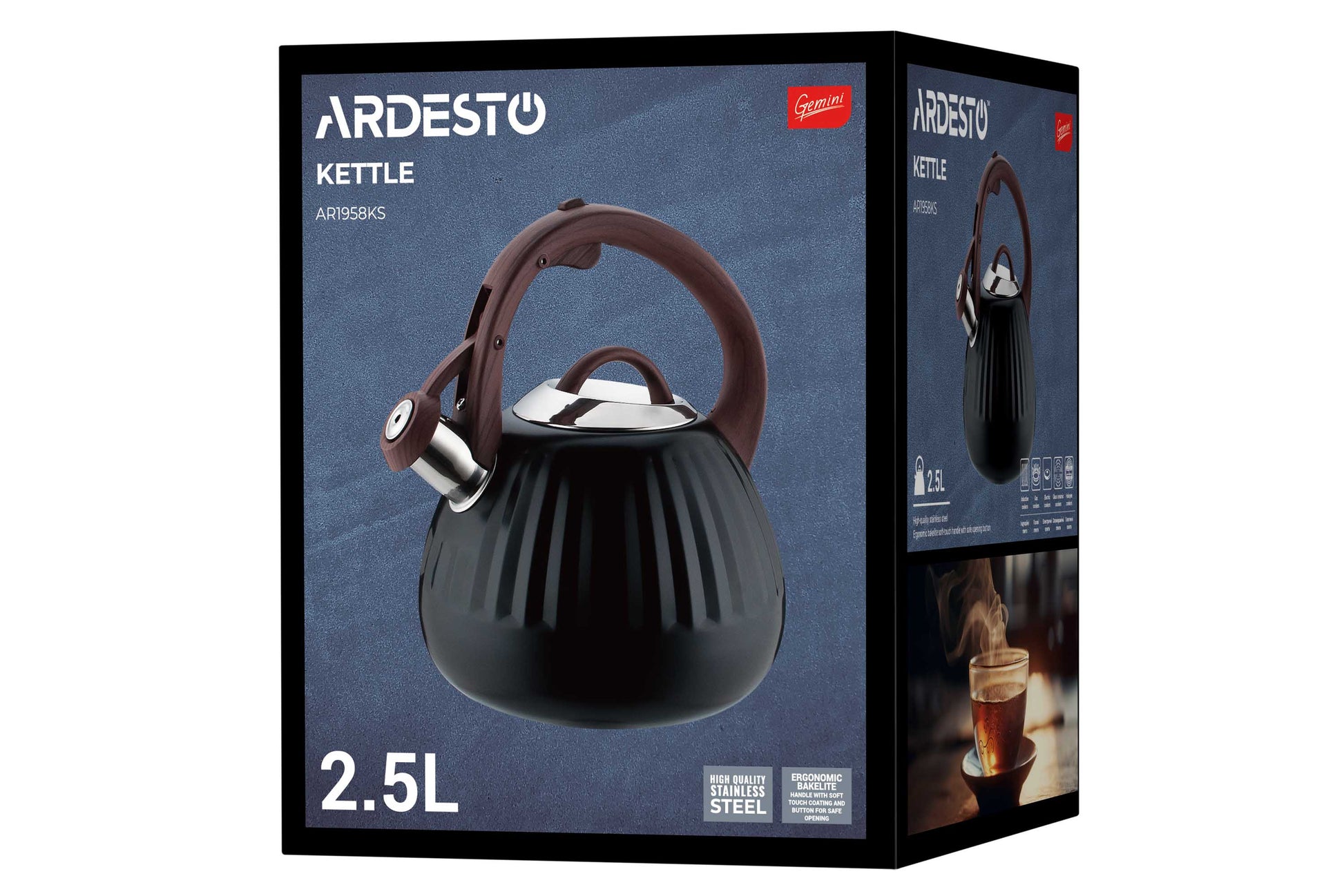 Kettle ARDESTO Gemini, 2.5l, stainless steel, black 674012410388