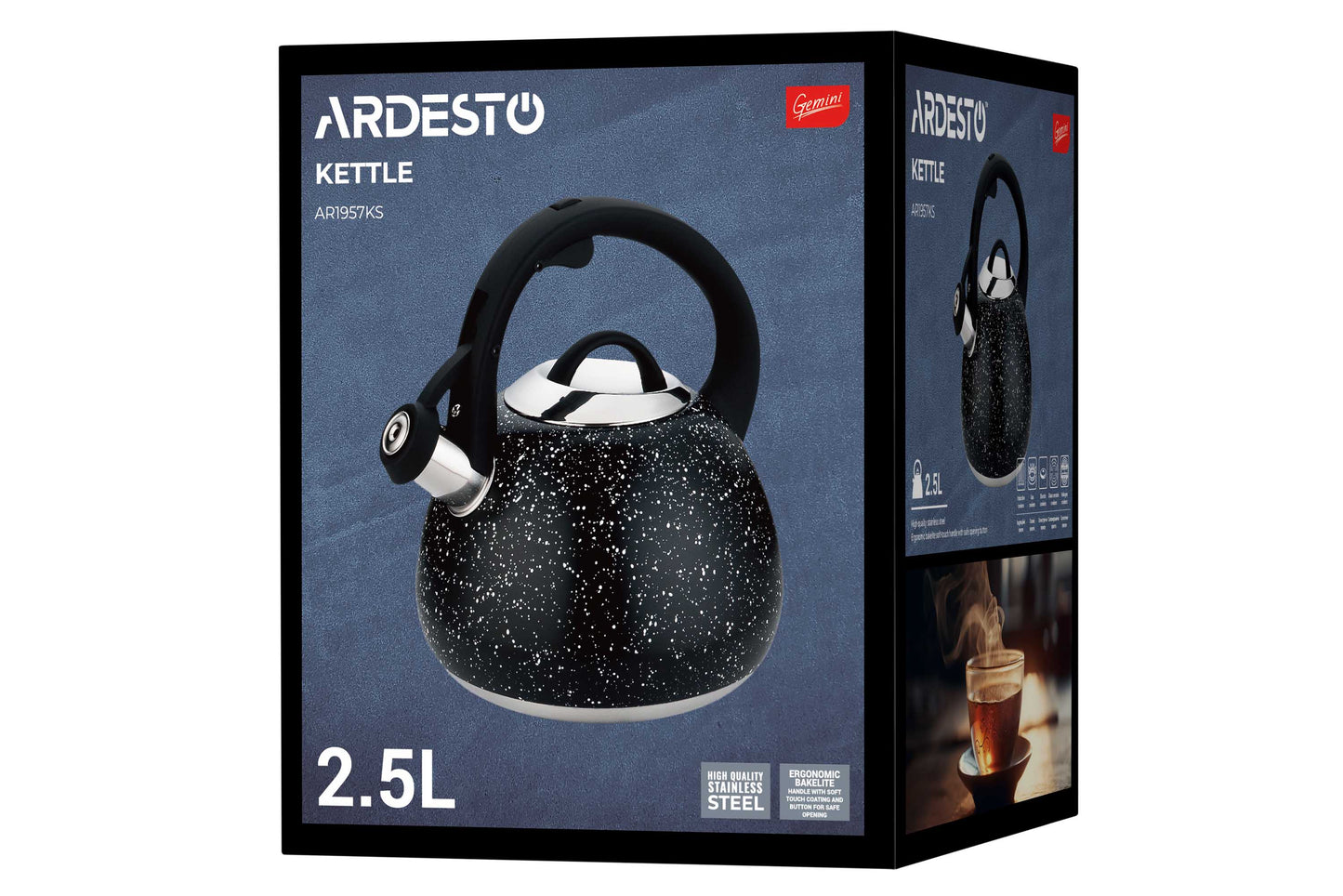 Ardesto Kettle Gemini, 2.5l, stainless steel, black