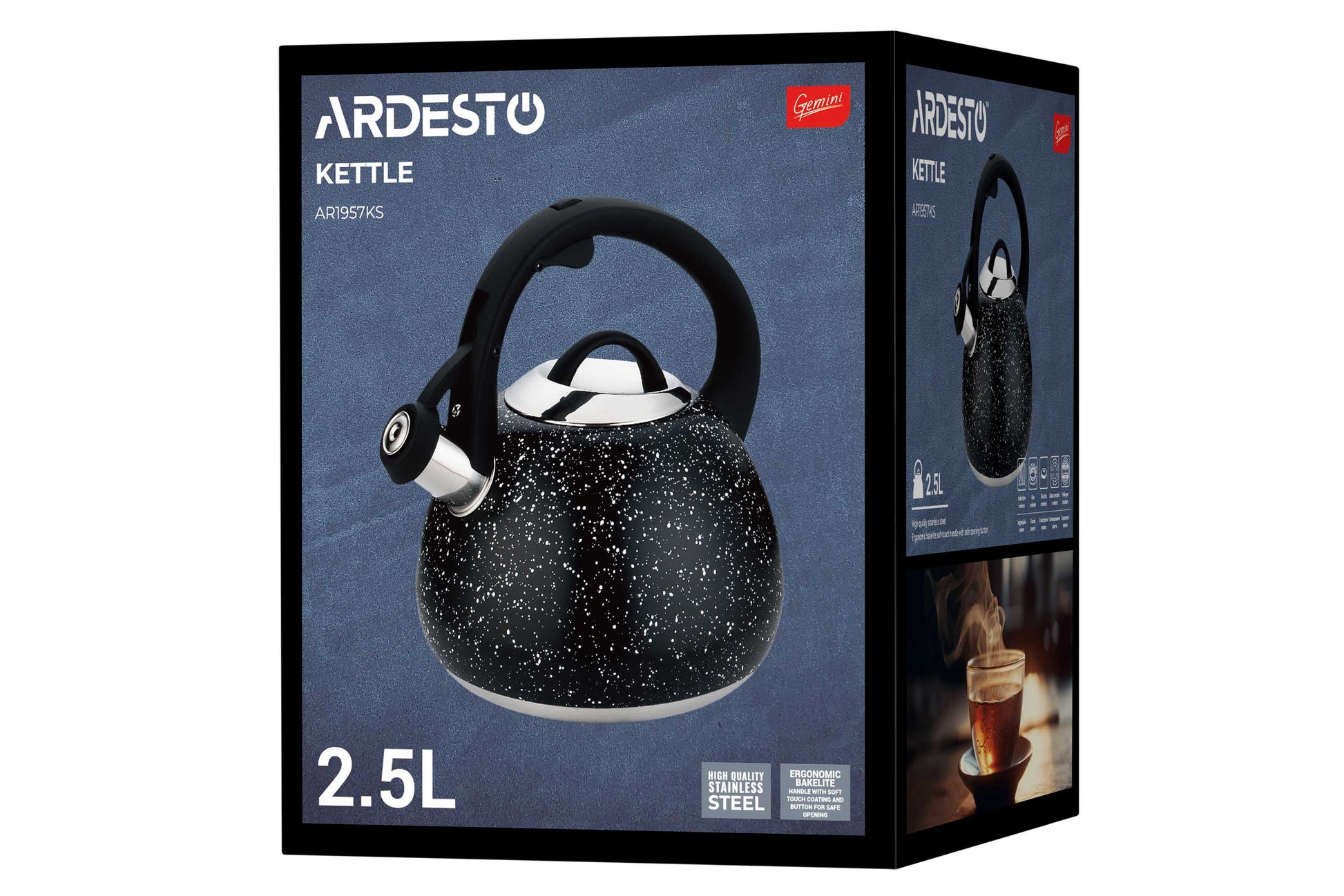 Ardesto Kettle Gemini, 2.5l, stainless steel, black