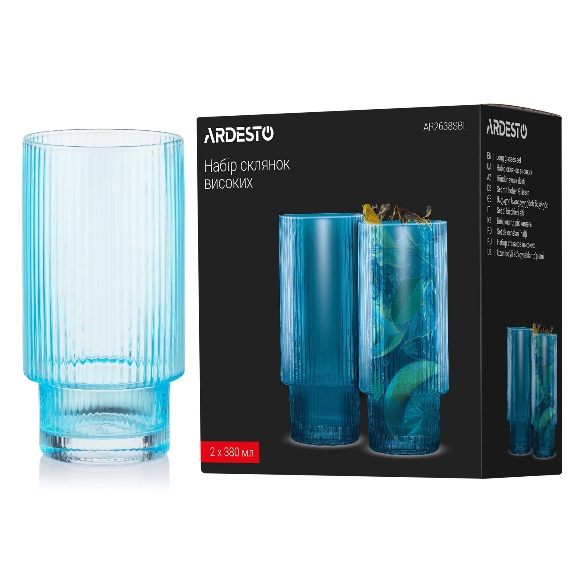 Ardesto Long glasses set, 380ml, 2pcs, glass, blue