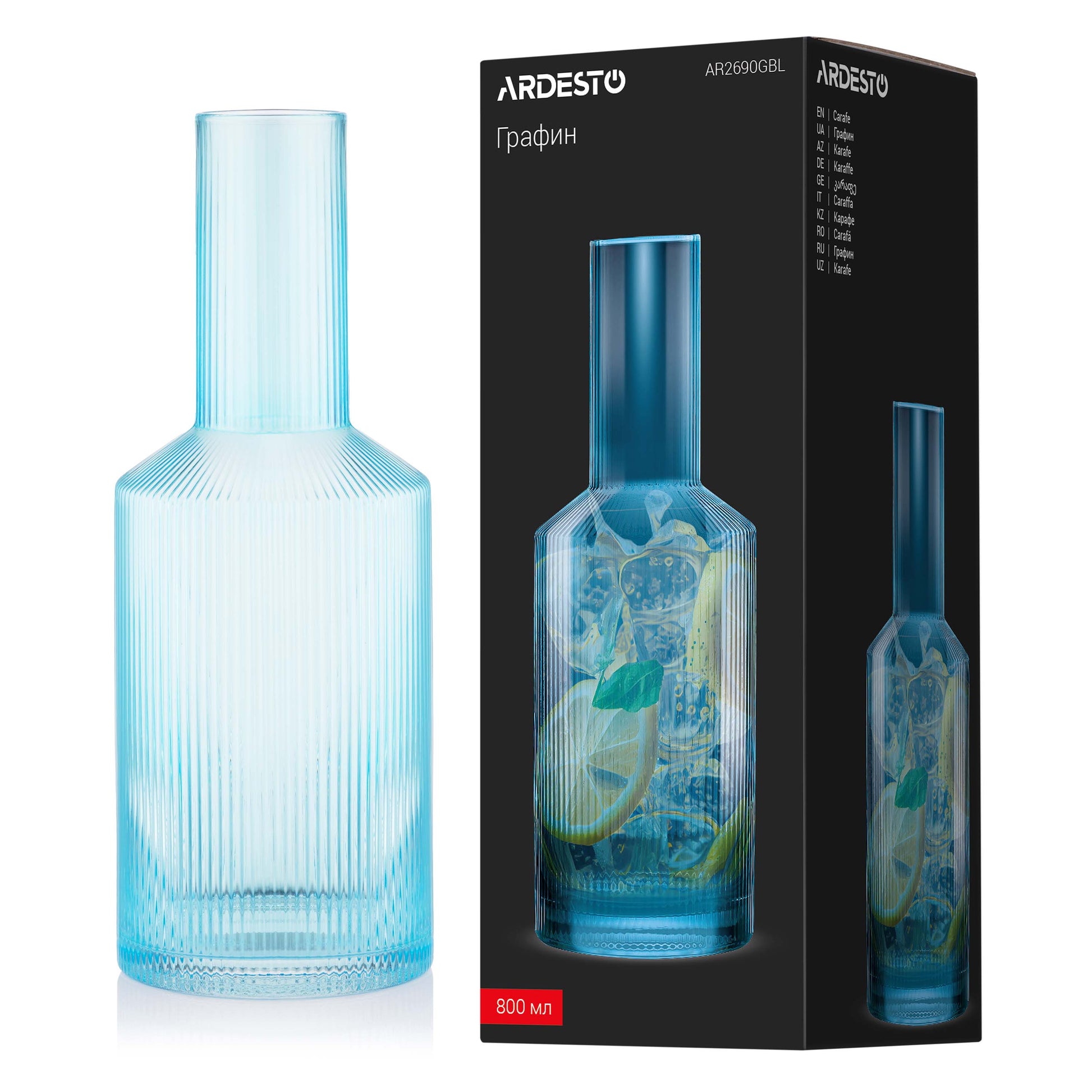 Ardesto Carafe, 800ml, borosilicate glass, blue