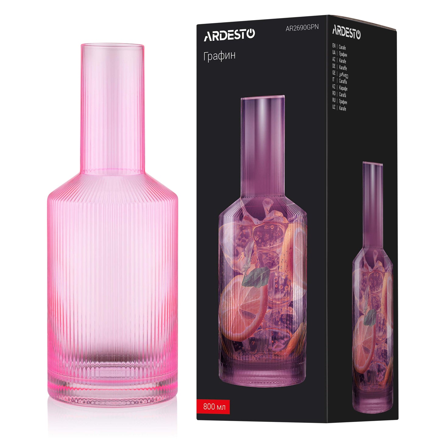 Ardesto Carafe, 800ml, borosilicate glass, pink