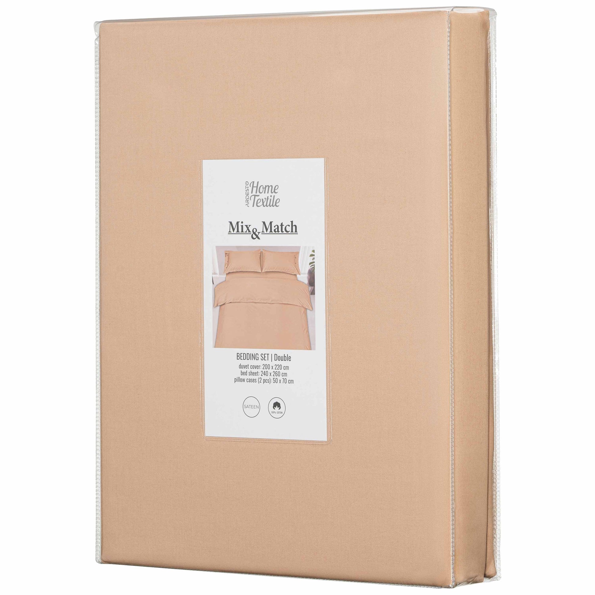 Ardesto Bedding set 2.0 Gloria, sateen, duvet cover 200x220cm, bed sheet 230x240cm, pillowcases (2) 50x70cm, 100% cotton, cats light pink