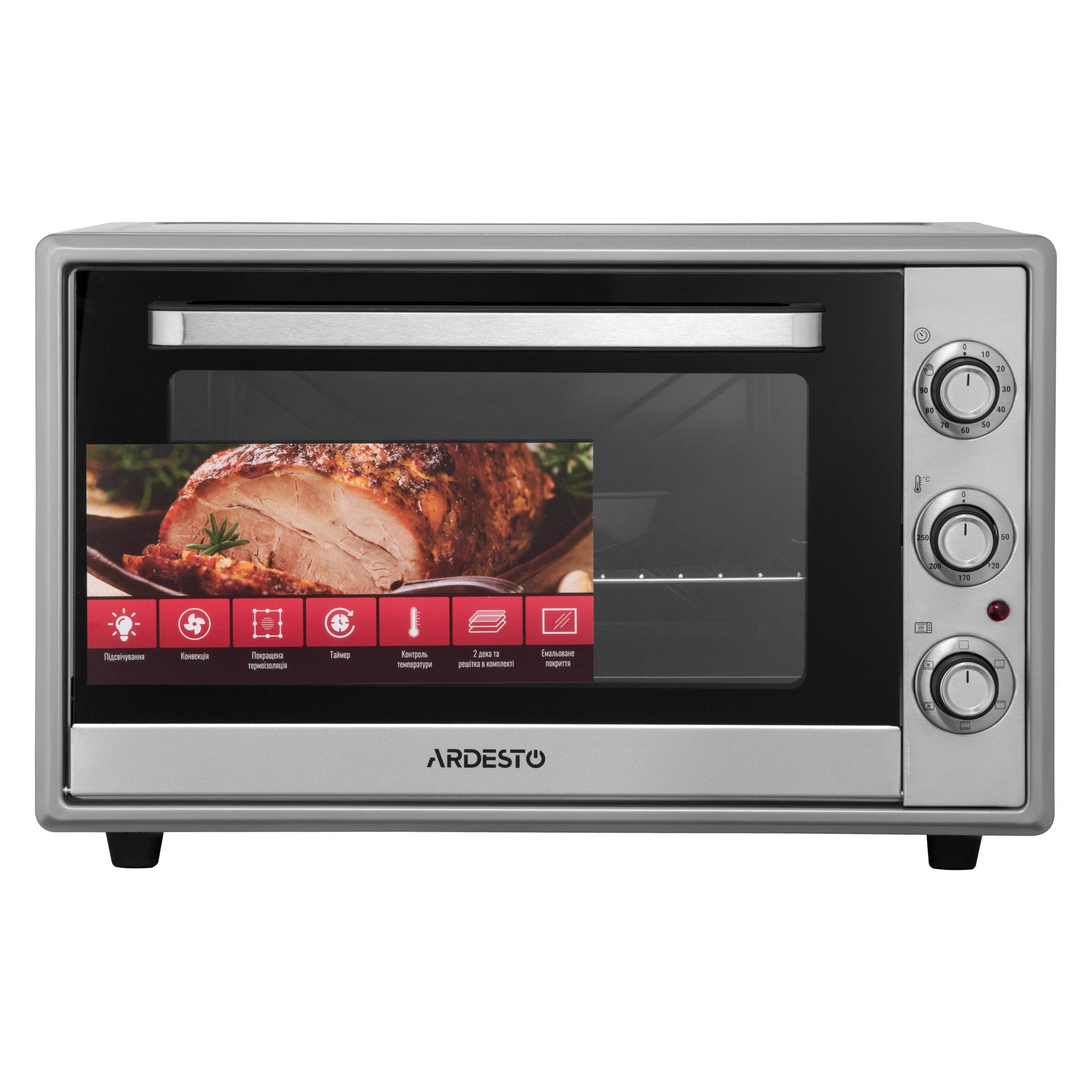 ARDESTO Electric oven, 60L, 2000W, mech., convection, double glass, grey