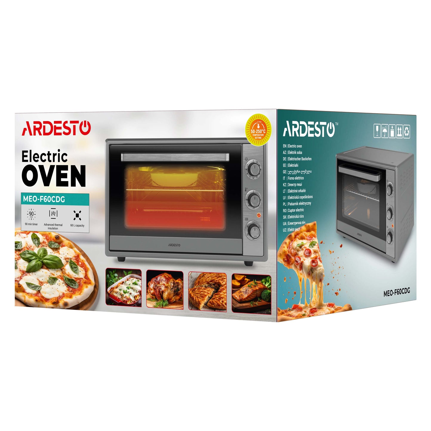 ARDESTO Electric oven, 60L, 2000W, mech., convection, double glass, grey