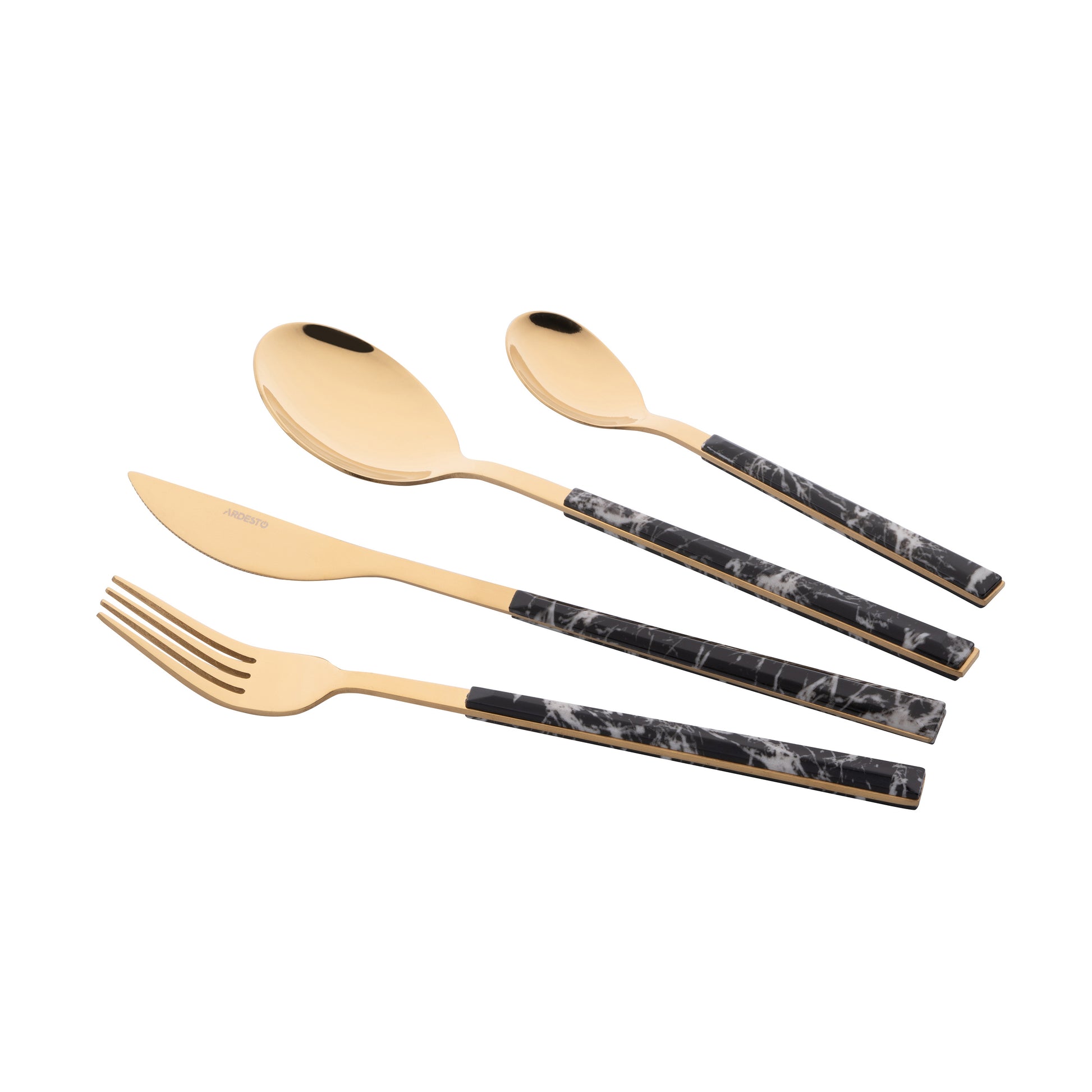 Ardesto Cutlery set Gemini Marmo, 16pcs, stainless steel, plastic, golden-black