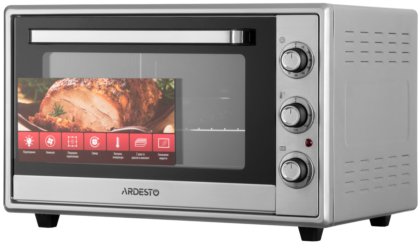ARDESTO Electric oven, 60L, 2000W, mech., convection, double glass, grey
