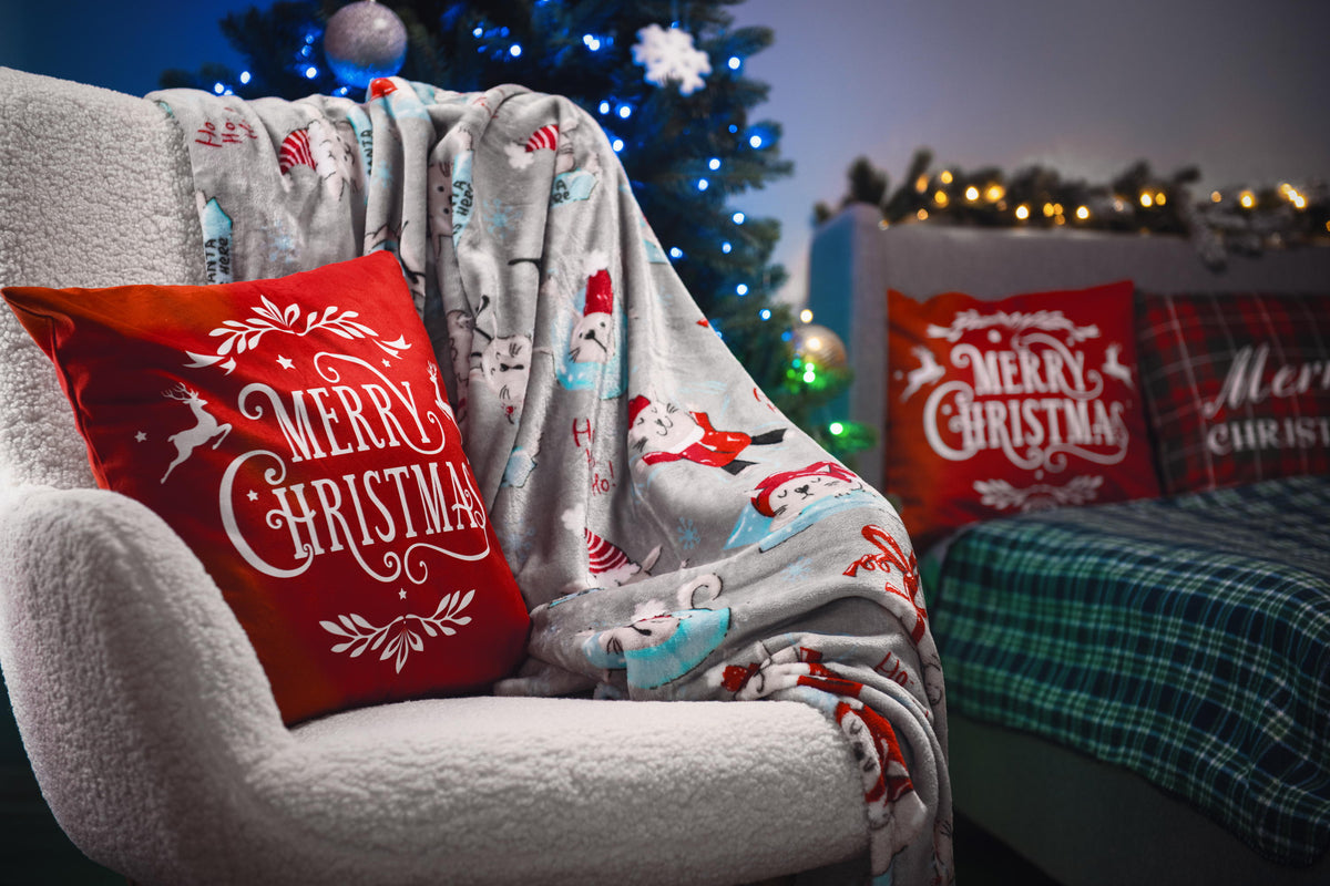 Ardesto Christmas Flannel blanket 160x200cm, 100% polyester, Christmas cats