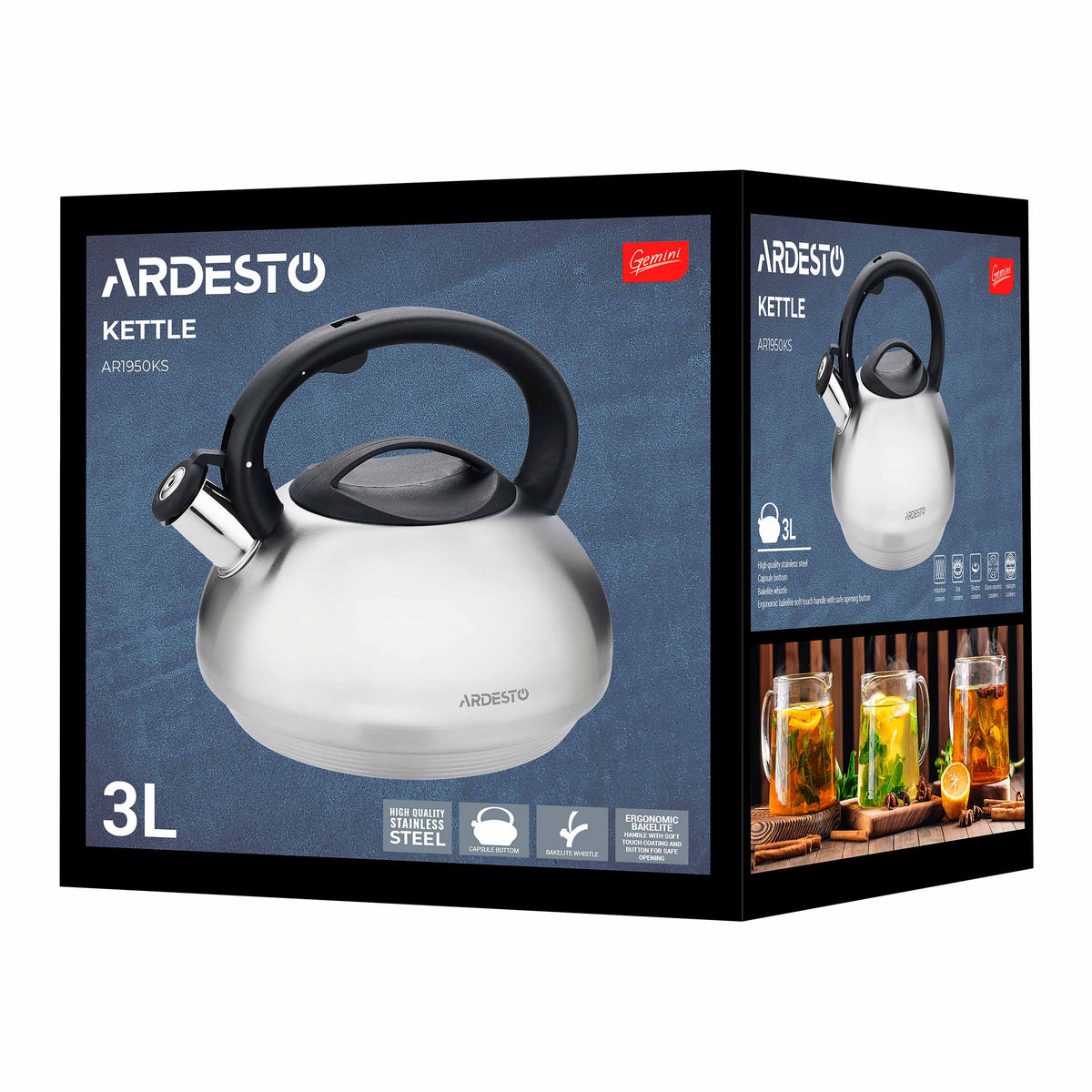 Ardesto Kettle Gemini, 3l, stainless steel
