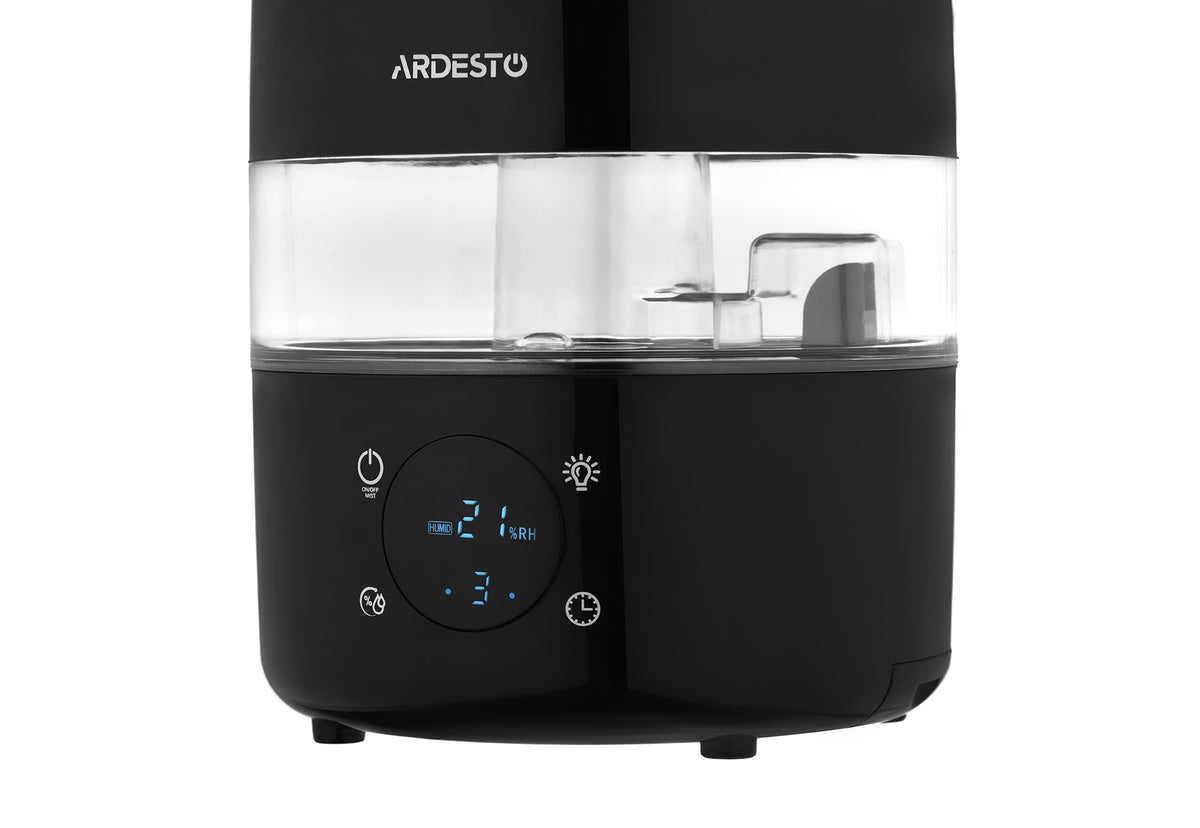 ARDESTO Air humidifier ultrasonic, 30m2, 4l, 280ml/h, electric. control, remote control, top. water inlet, display, black