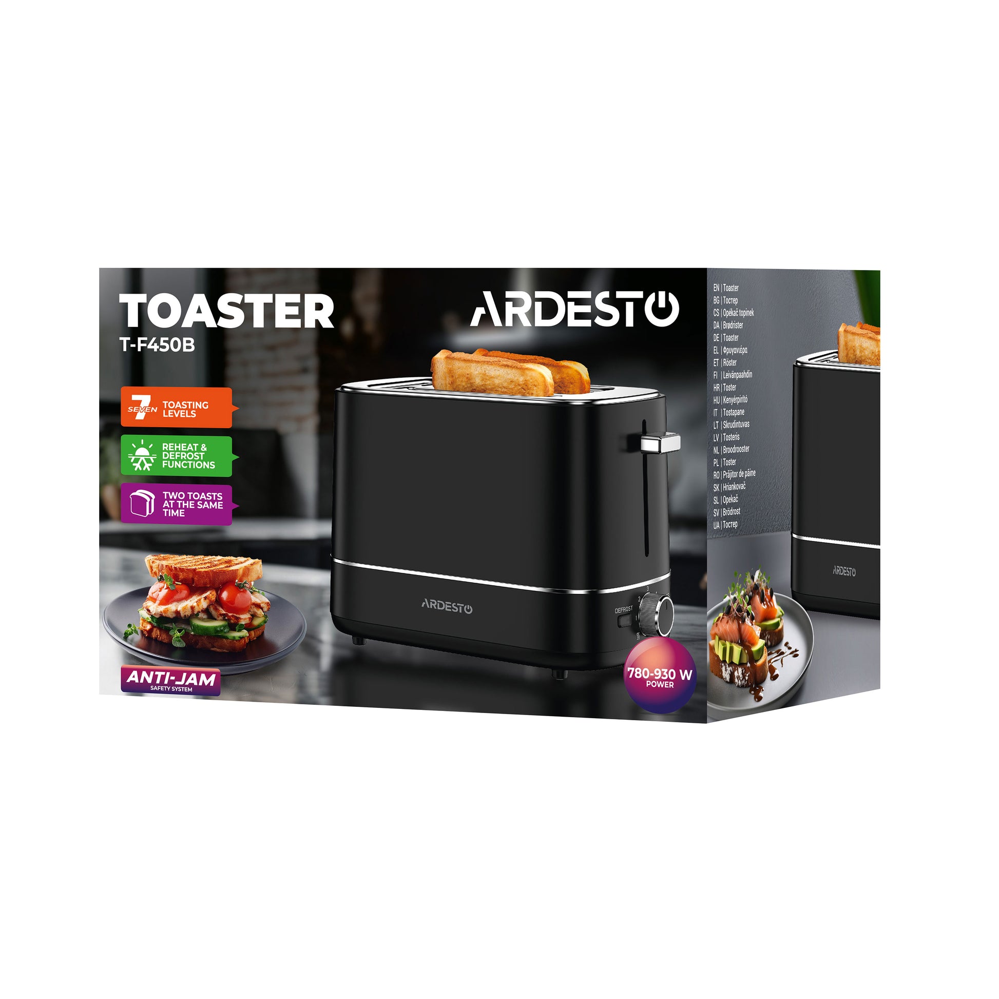 Ardesto toaster Timeless Elegance, 800W, plastic, 2 slots, black