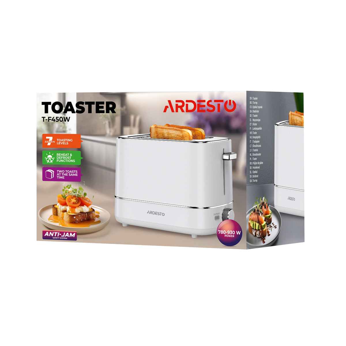 Ardesto toaster Timeless Elegance, 800W, plastic, 2 slots, white
