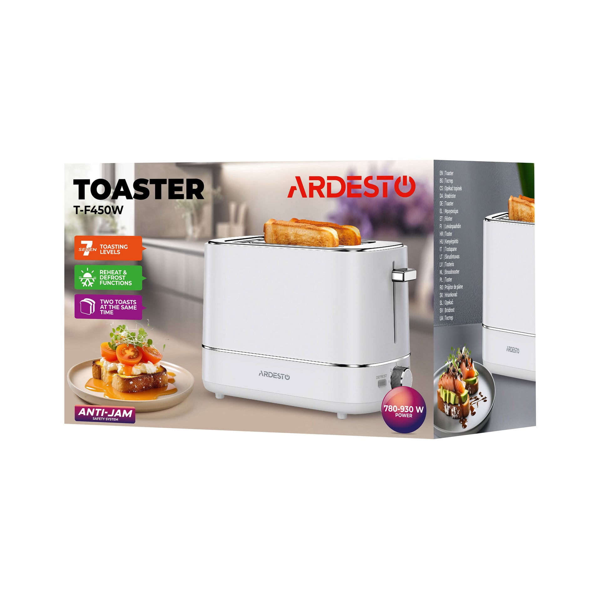 Ardesto toaster Timeless Elegance, 800W, plastic, 2 slots, white