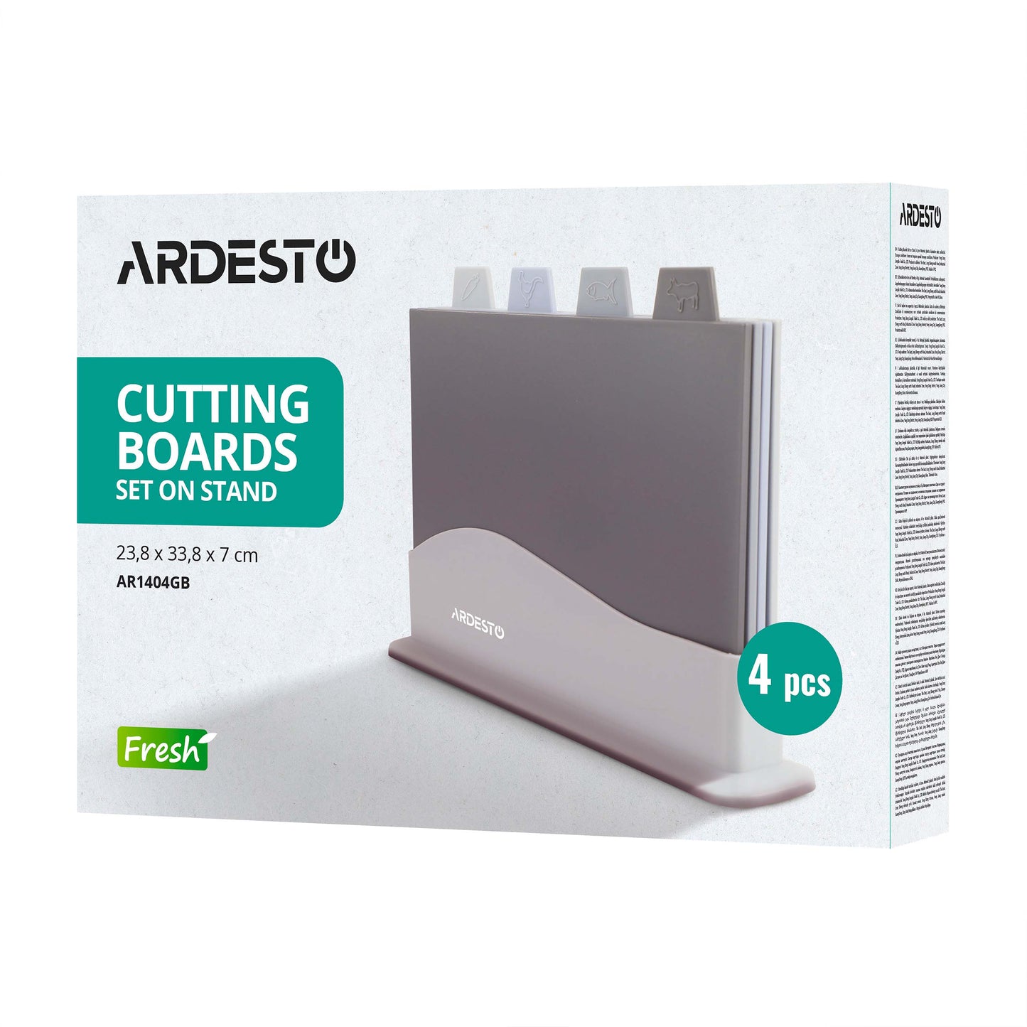 Ardesto Cutting board set with stand Fresh, 4pcs, 23.8x33.8x7cm, plastic