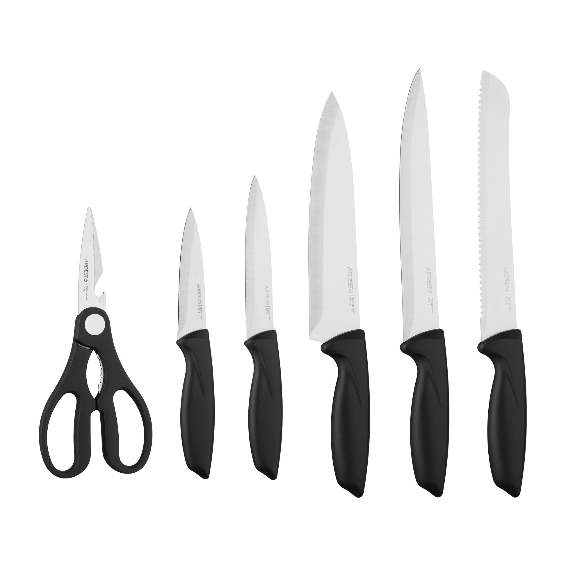 Knives set with block ARDESTO Gemini, 7pcs, stainless steel, plastic, black 767637177948