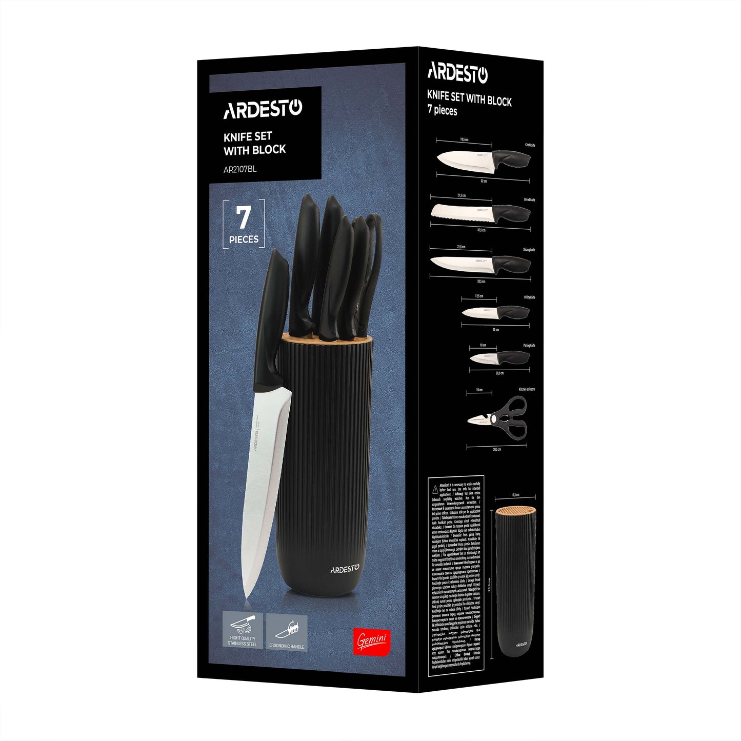 Knives set with block ARDESTO Gemini, 7pcs, stainless steel, plastic, black 767637177948